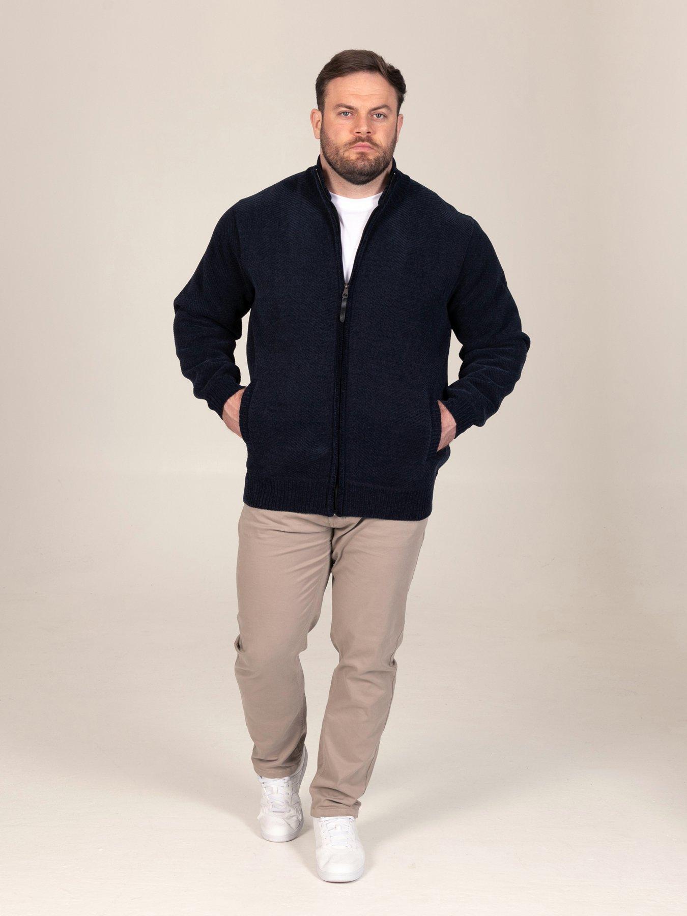 Image 3 of 7 of D555 Mens Big &amp; Tall Chenille Herringbone Zip Through Cardigan - Navy