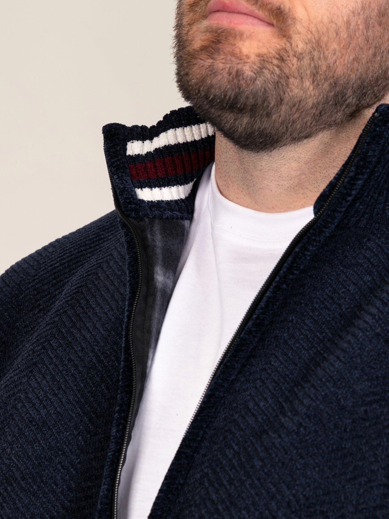 Image 4 of 7 of D555 Mens Big &amp; Tall Chenille Herringbone Zip Through Cardigan - Navy