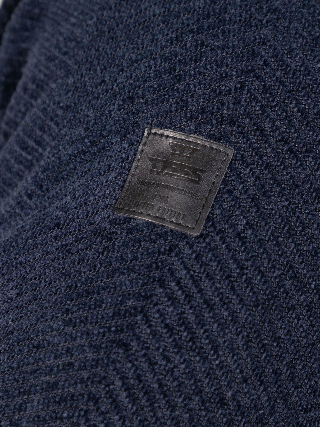 Image 6 of 7 of D555 Mens Big &amp; Tall Chenille Herringbone Zip Through Cardigan - Navy