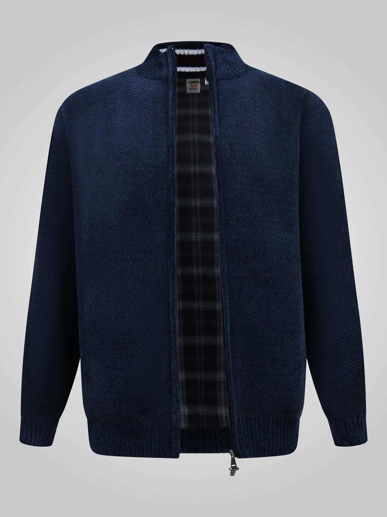 Image 7 of 7 of D555 Mens Big &amp; Tall Chenille Herringbone Zip Through Cardigan - Navy