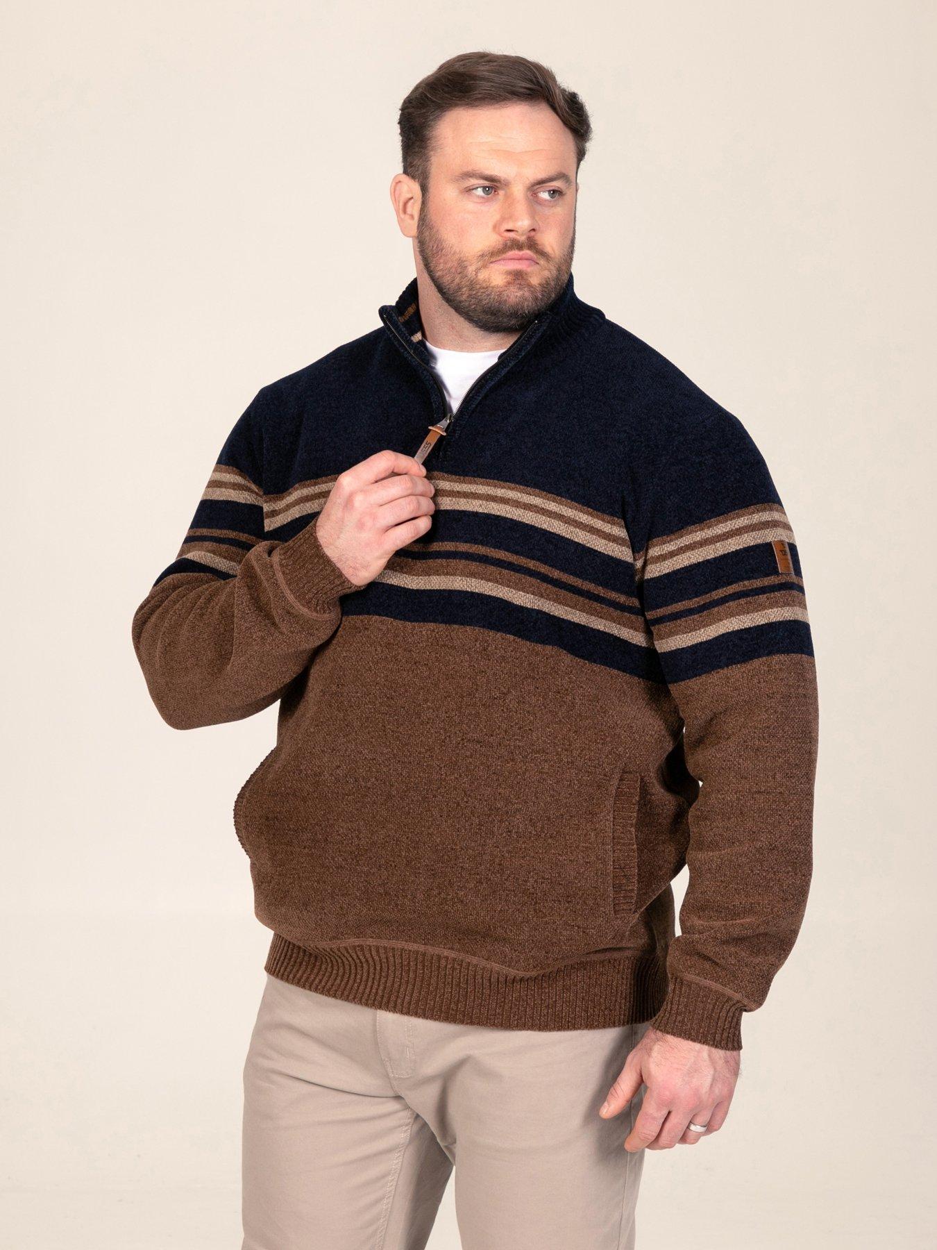 Image 1 of 7 of D555 D555 1/4 Zip Stripe Chenille Jumper With Bonded Check Lining &amp; Lower Pockets