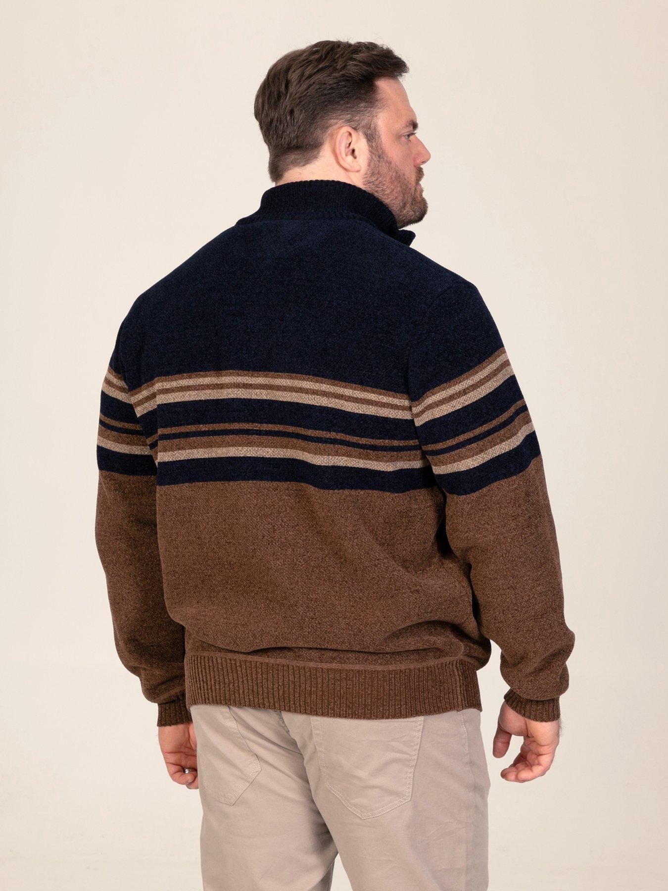 Image 2 of 7 of D555 D555 1/4 Zip Stripe Chenille Jumper With Bonded Check Lining &amp; Lower Pockets