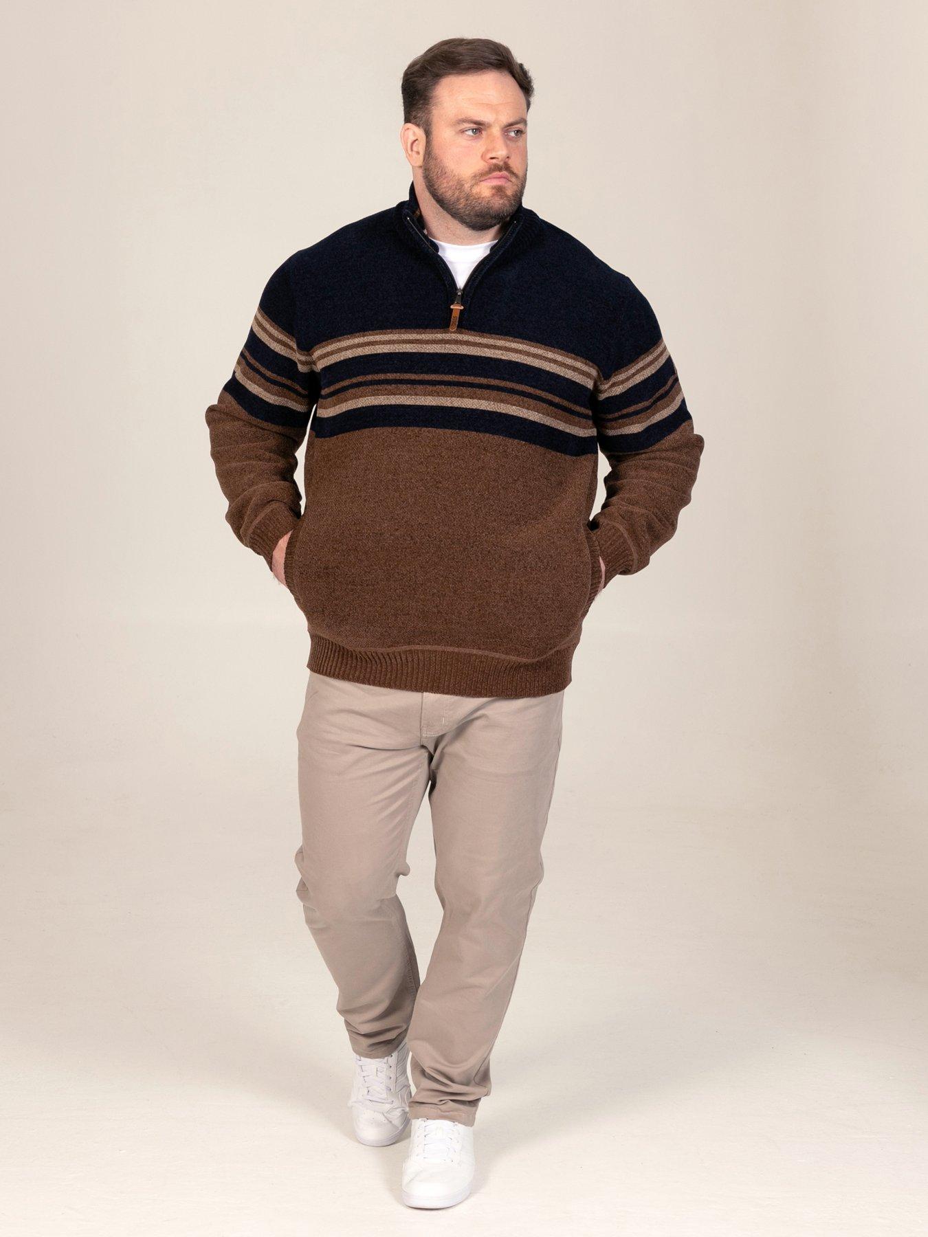 Image 3 of 7 of D555 D555 1/4 Zip Stripe Chenille Jumper With Bonded Check Lining &amp; Lower Pockets