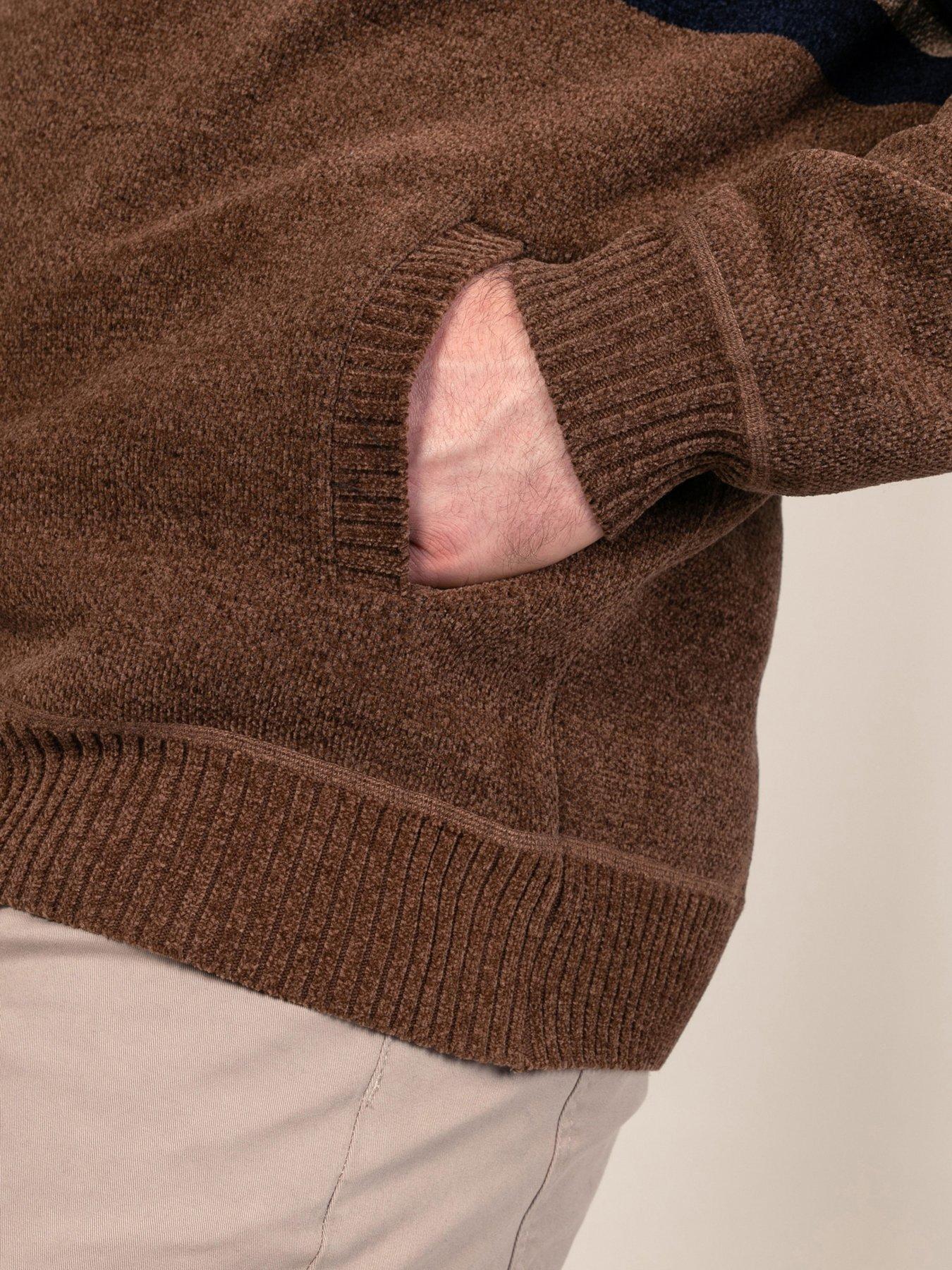Image 5 of 7 of D555 D555 1/4 Zip Stripe Chenille Jumper With Bonded Check Lining &amp; Lower Pockets