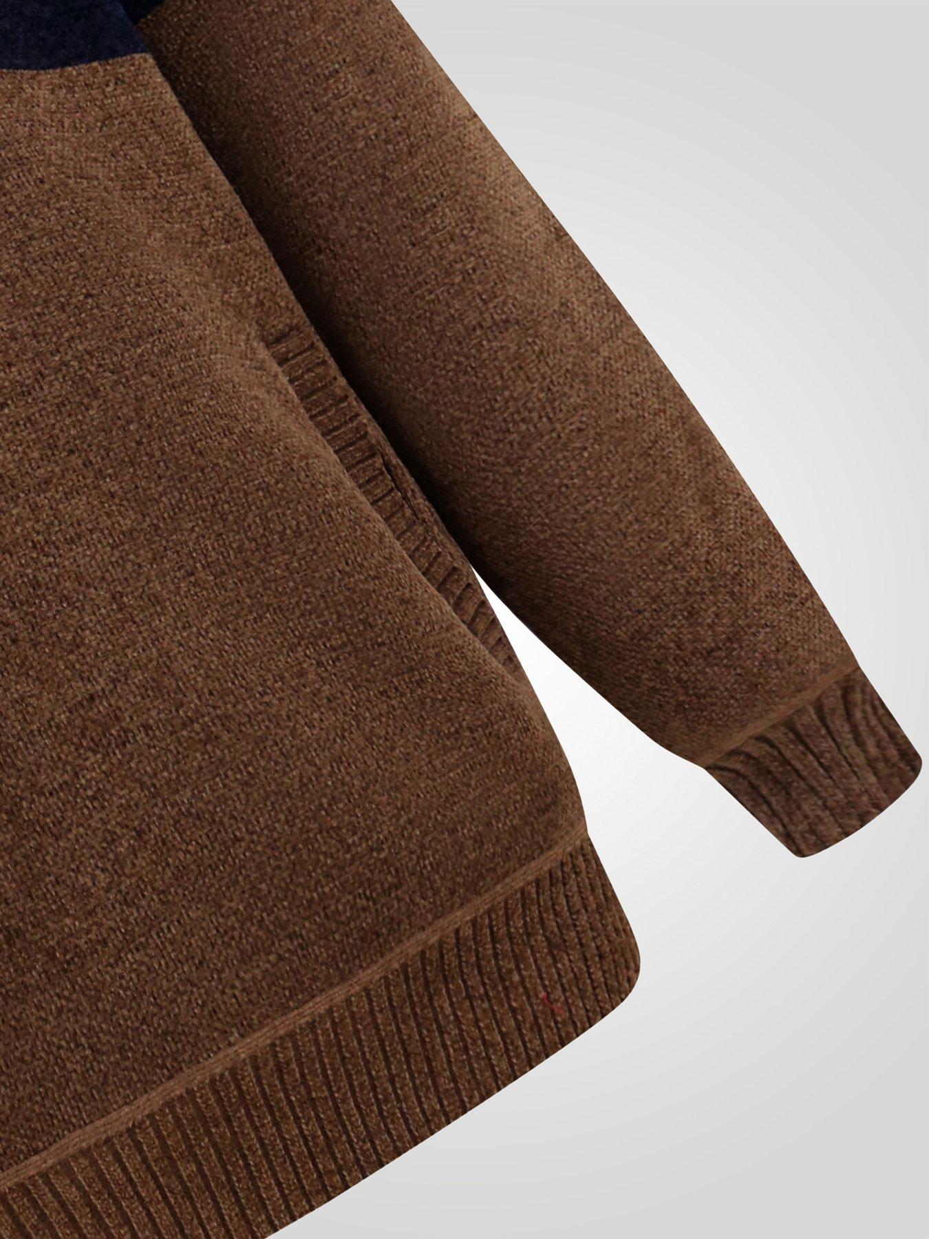 Image 6 of 7 of D555 D555 1/4 Zip Stripe Chenille Jumper With Bonded Check Lining &amp; Lower Pockets