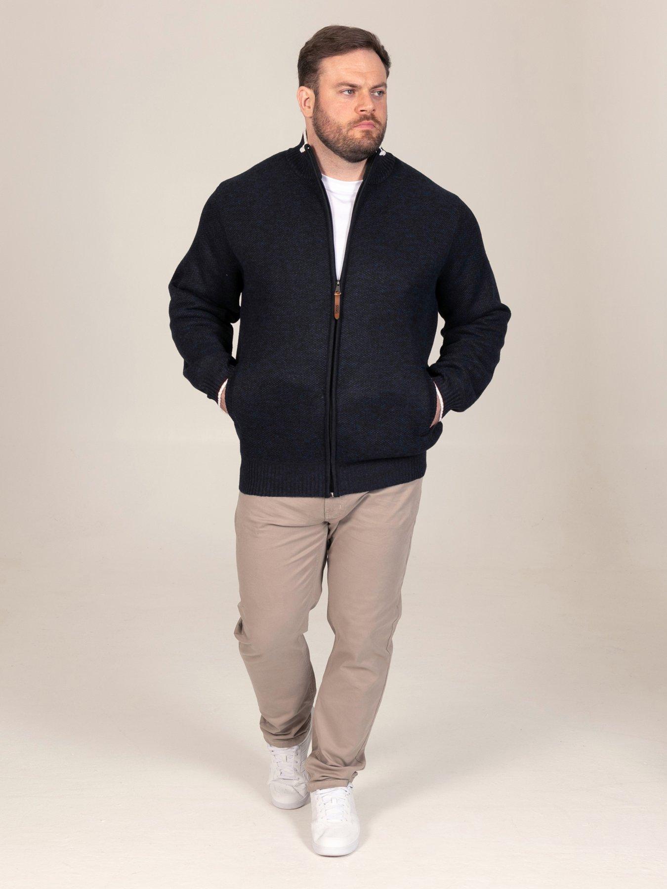 Image 3 of 7 of D555 Mens Big &amp; Tall Zip Through Bonded Lining Pockets Sweater - Navy