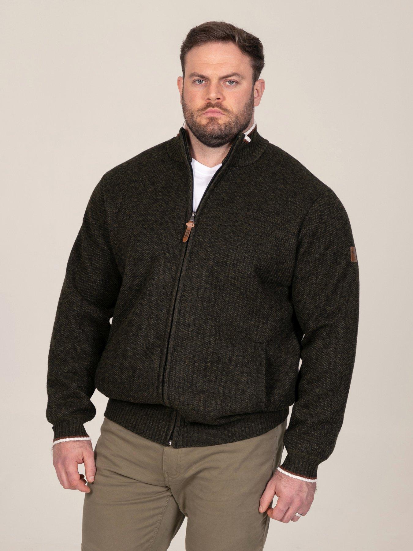 Image 1 of 7 of D555 D555 Khaki Knitted Zip Through With Bonded Check Lining &amp; Lower Pockets
