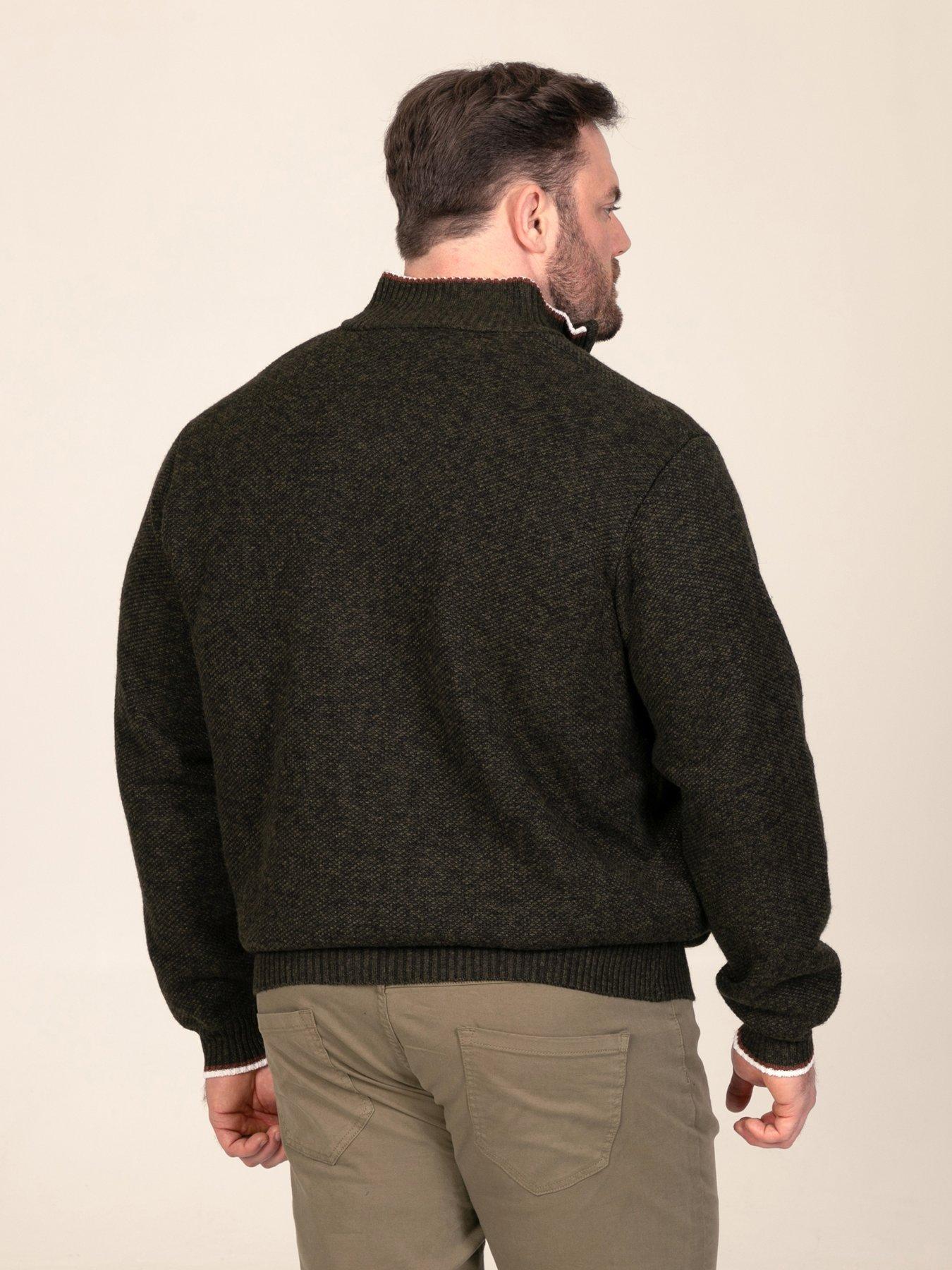 Image 2 of 7 of D555 D555 Khaki Knitted Zip Through With Bonded Check Lining &amp; Lower Pockets