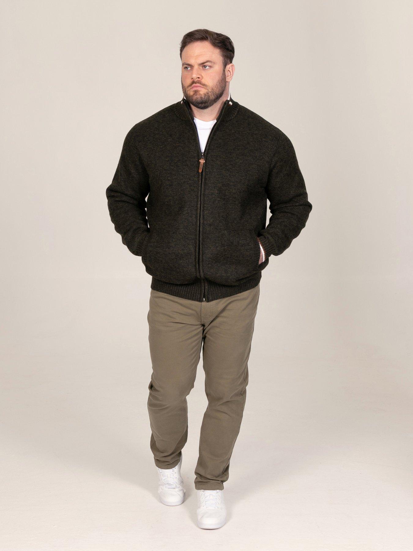 Image 3 of 7 of D555 D555 Khaki Knitted Zip Through With Bonded Check Lining &amp; Lower Pockets