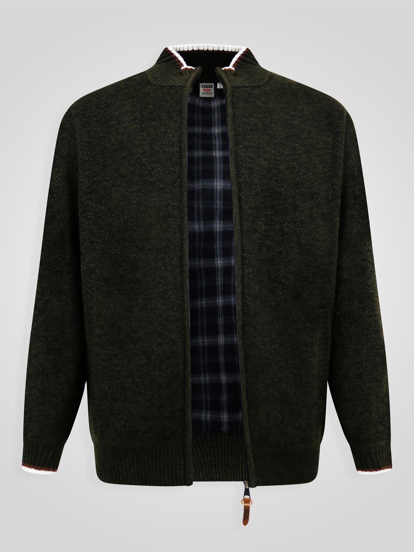 Image 7 of 7 of D555 D555 Khaki Knitted Zip Through With Bonded Check Lining &amp; Lower Pockets