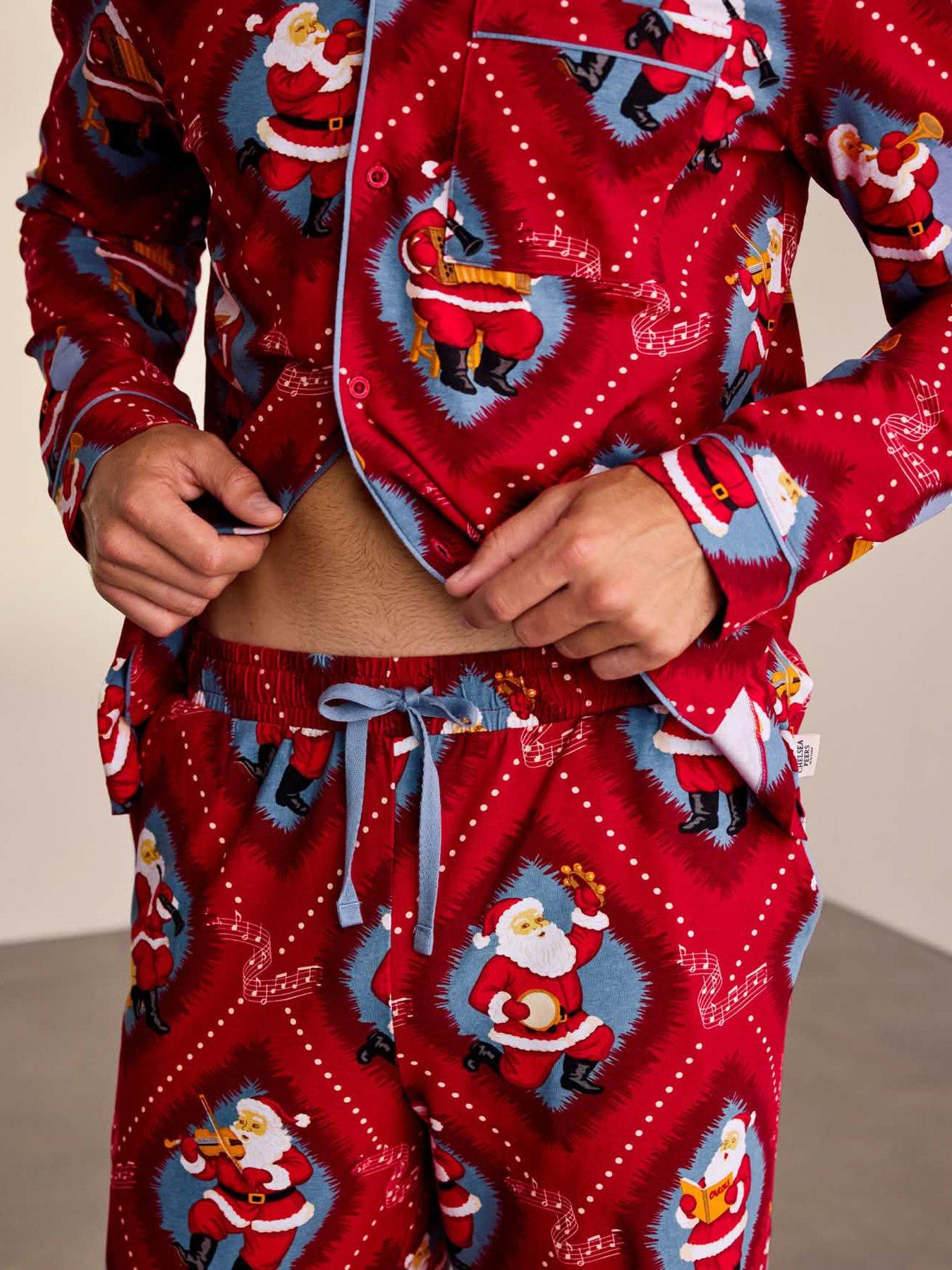 Image 5 of 6 of CHELSEA PEERS Men's Long Button Up Set, Organic Cotton - Red
