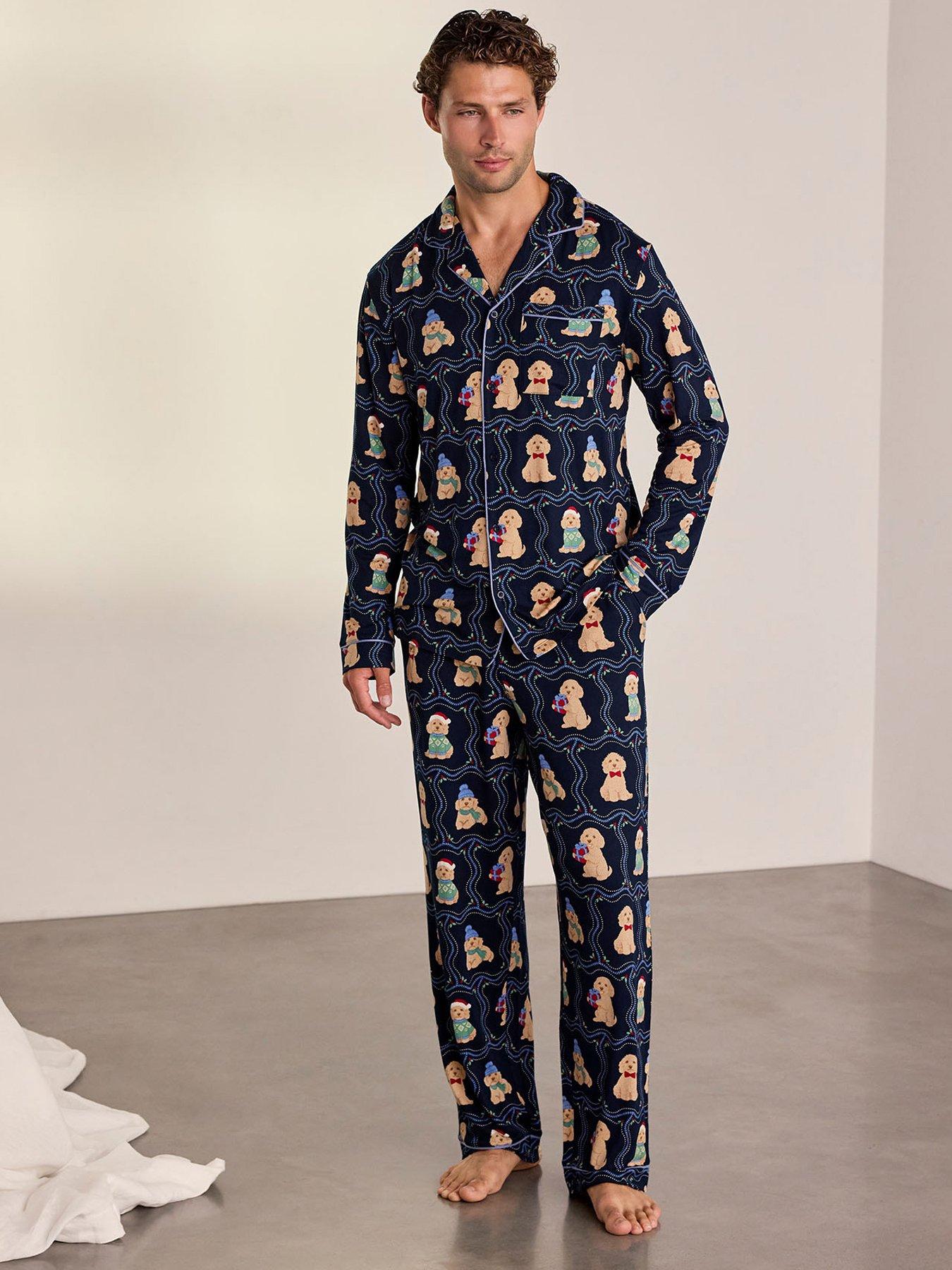 Image 1 of 6 of CHELSEA PEERS Chelsea Peersmen's Classic Long Button Up Set, Recycled Poly - Navy