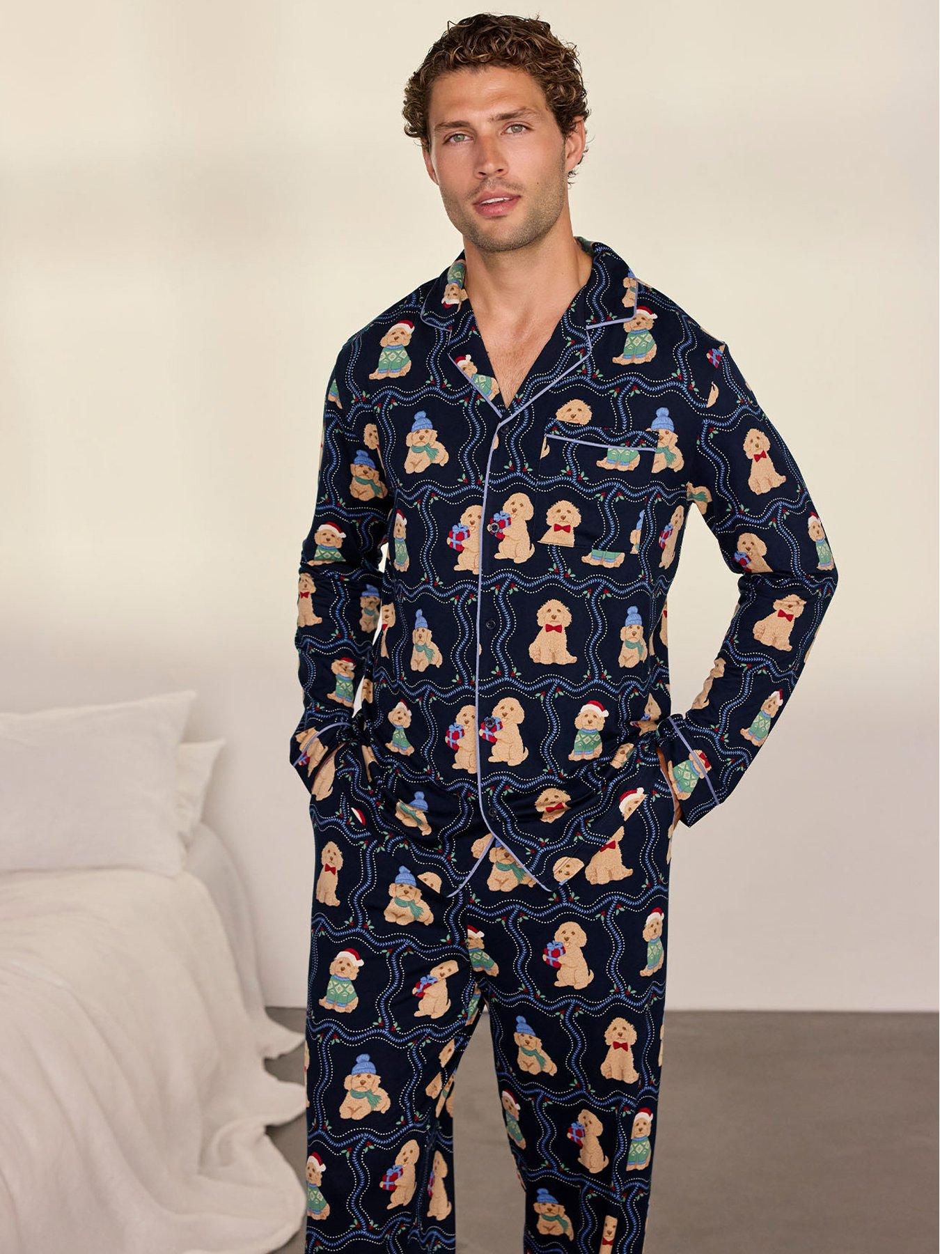 Image 3 of 6 of CHELSEA PEERS Chelsea Peersmen's Classic Long Button Up Set, Recycled Poly - Navy