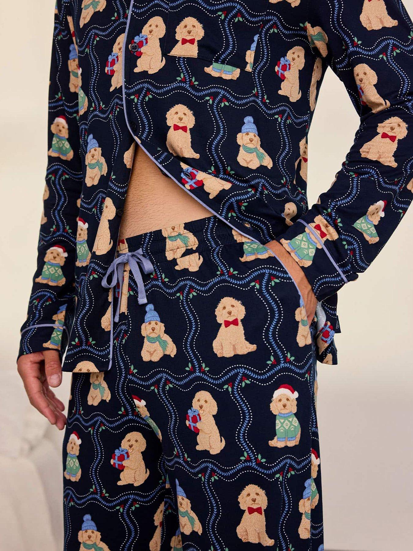 Image 4 of 6 of CHELSEA PEERS Chelsea Peersmen's Classic Long Button Up Set, Recycled Poly - Navy