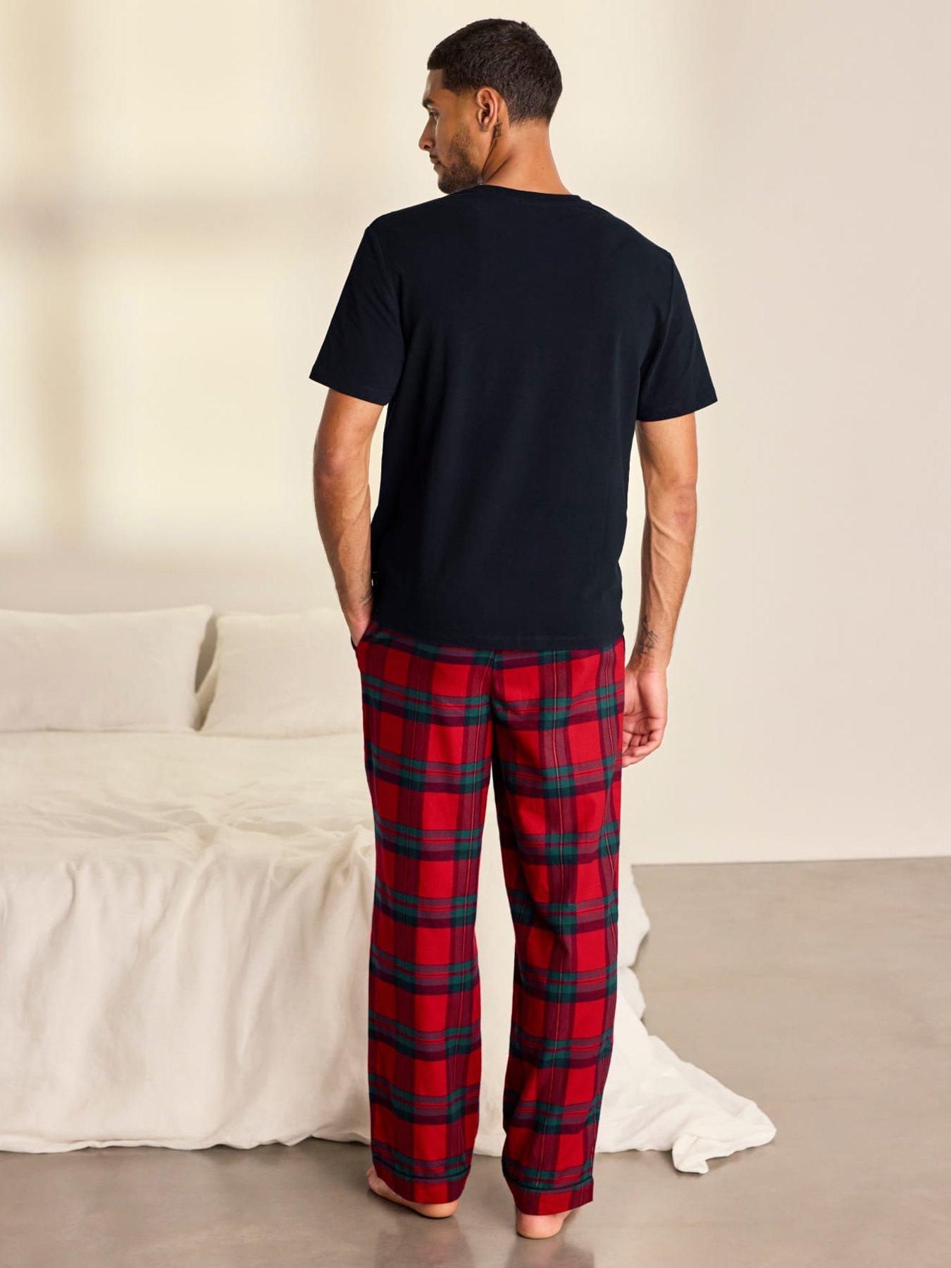 Image 2 of 6 of CHELSEA PEERS Mens Jersey T-Shirt Woven Check Pyjama Set - Multi