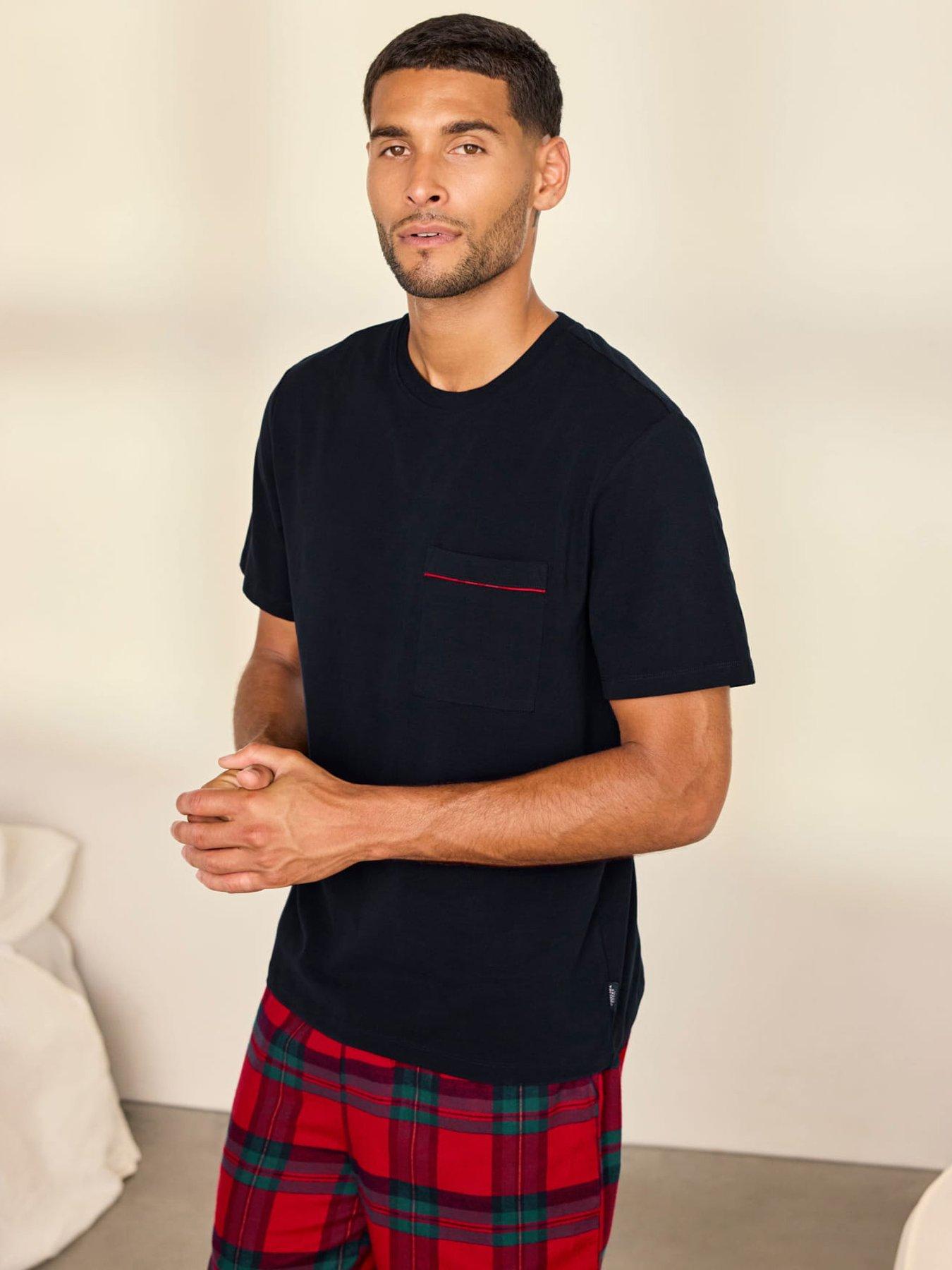 Image 4 of 6 of CHELSEA PEERS Mens Jersey T-Shirt Woven Check Pyjama Set - Multi