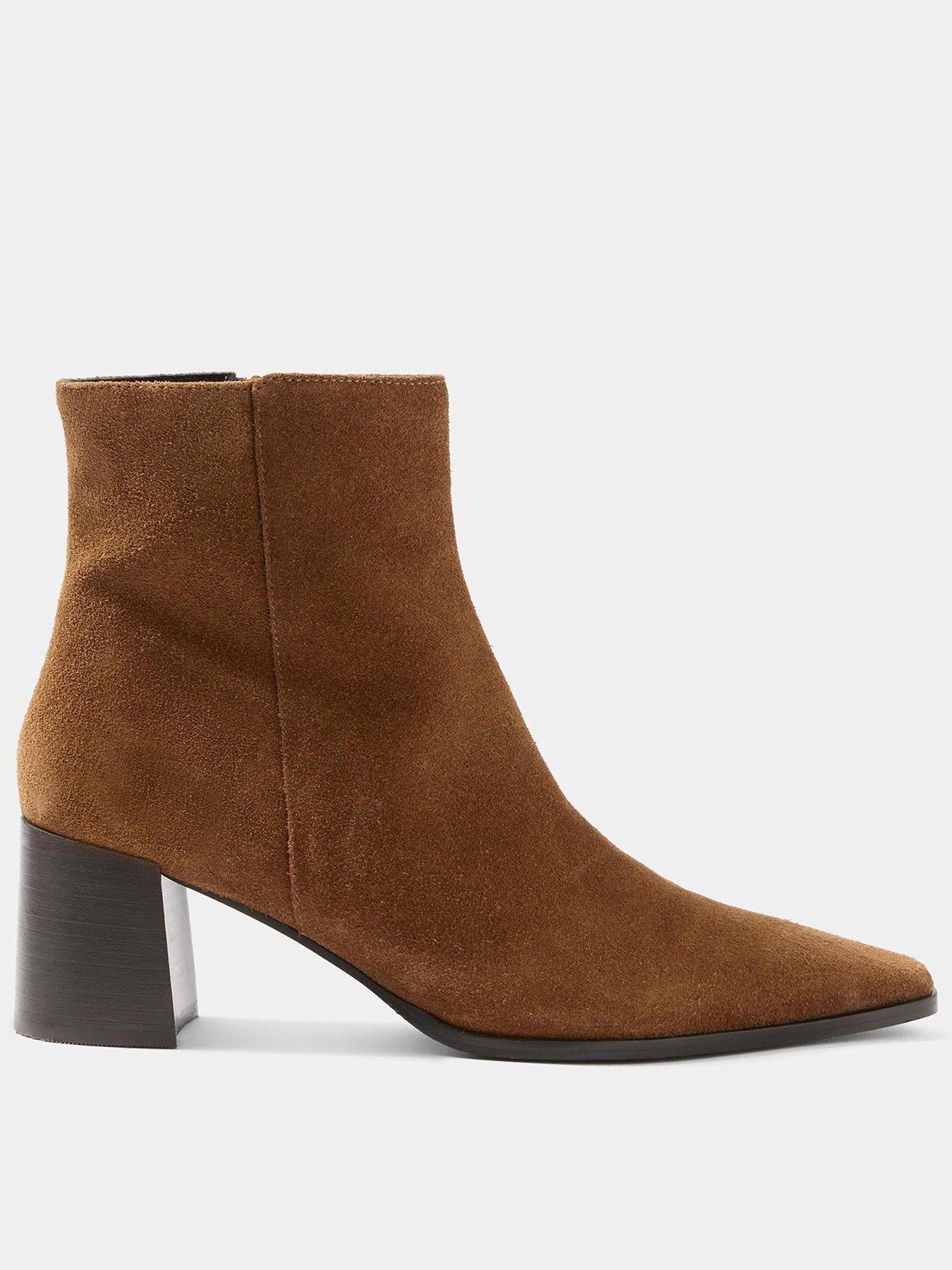 Image 1 of 5 of Mint Velvet Womens Pointed Toe Block Heel Ankle Boots - Brown