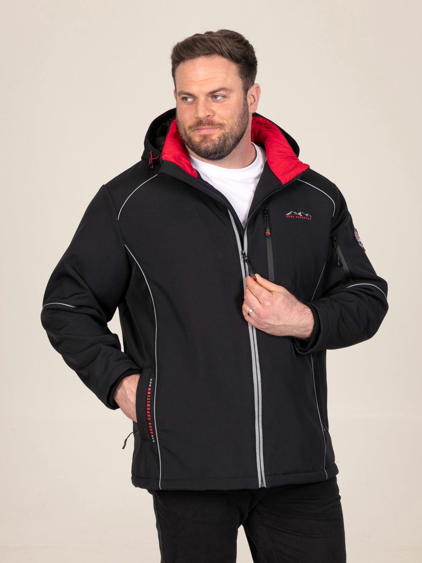 Image 1 of 7 of D555 Mens Detachable Hood Padded Quilted Lining Softshell Jacket - Black