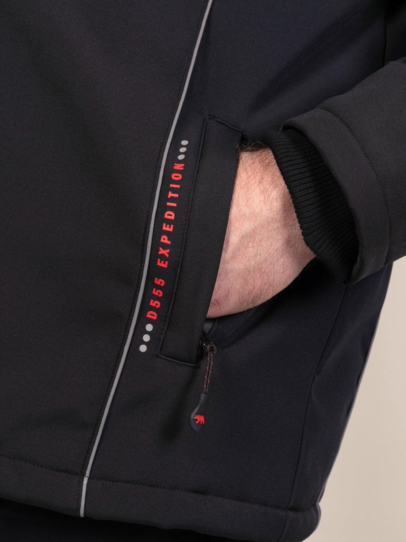 Image 4 of 7 of D555 Mens Detachable Hood Padded Quilted Lining Softshell Jacket - Black
