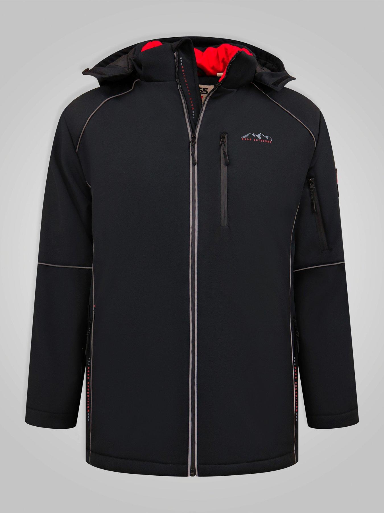 Image 7 of 7 of D555 Mens Detachable Hood Padded Quilted Lining Softshell Jacket - Black
