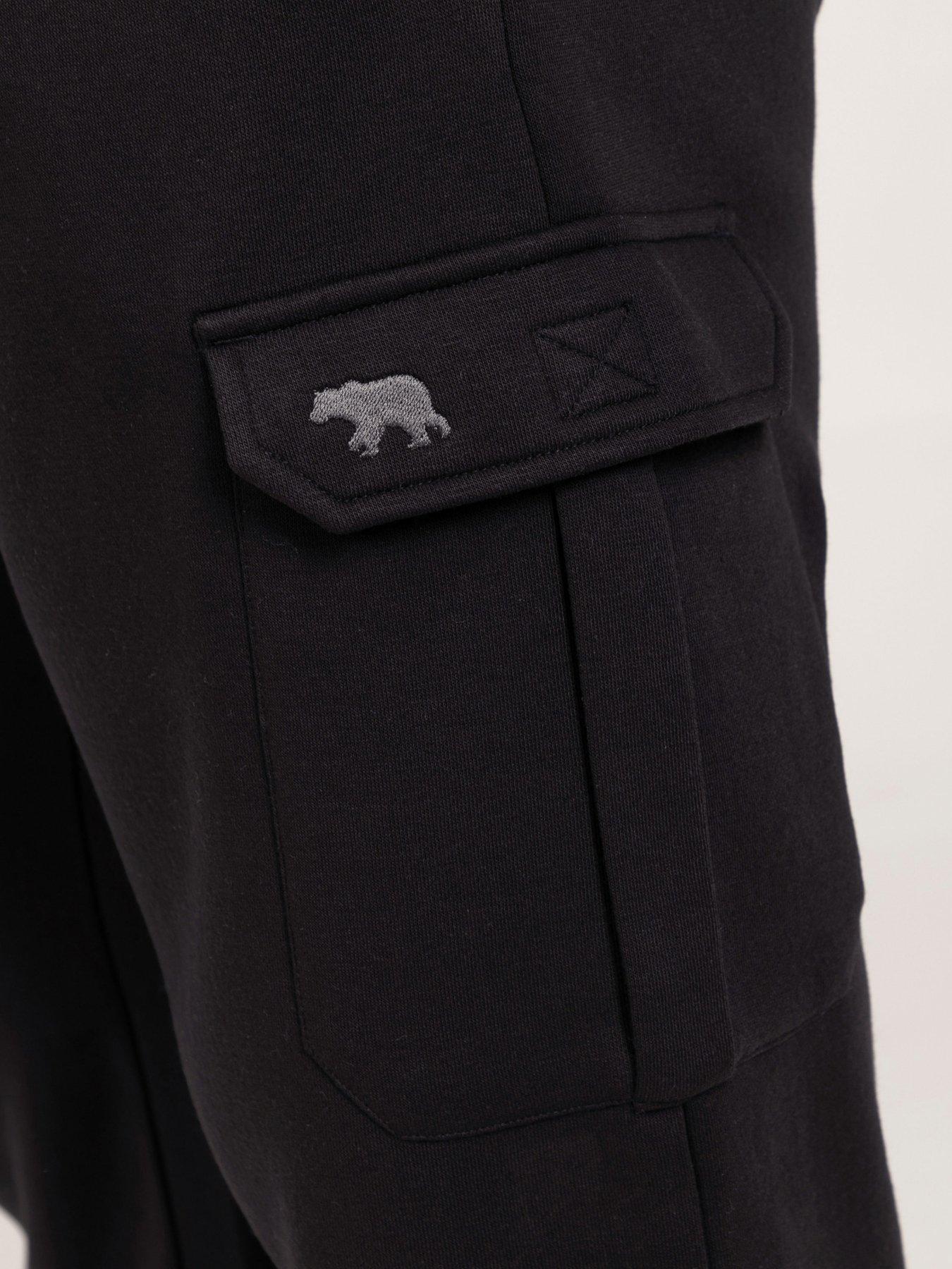 Image 4 of 7 of D555 Mens Cargo Pocket Bear Embroidery Joggers - Black