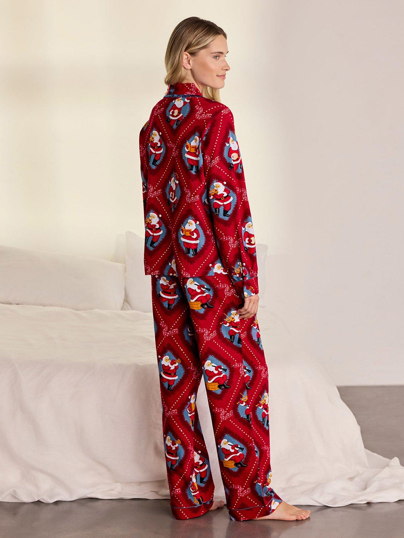Image 2 of 6 of CHELSEA PEERS Organic Cotton Musical Santa's Songbook Print Long Pyjama Set - Red