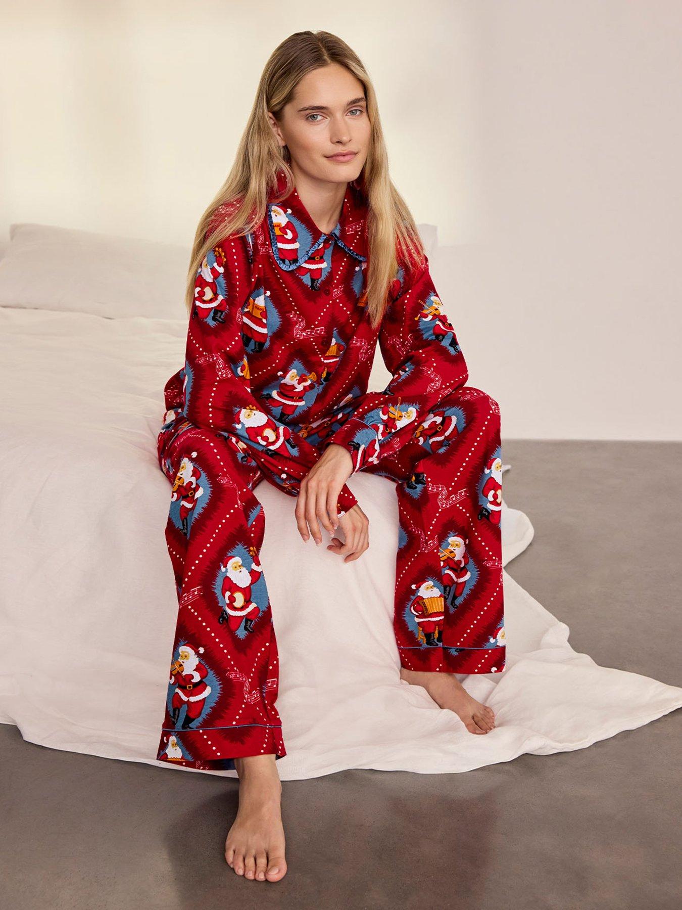 Image 3 of 6 of CHELSEA PEERS Organic Cotton Musical Santa's Songbook Print Long Pyjama Set - Red