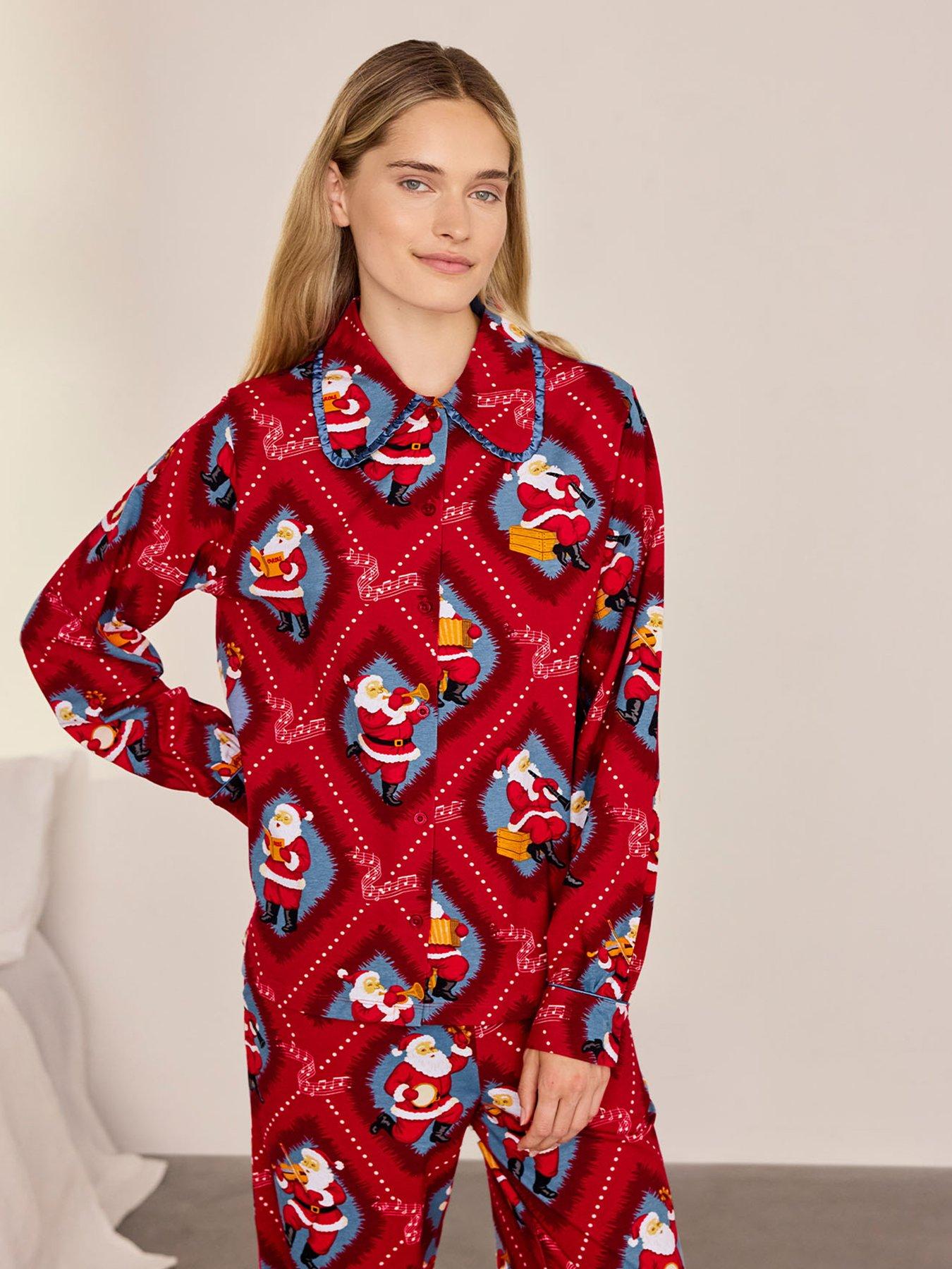 Image 4 of 6 of CHELSEA PEERS Organic Cotton Musical Santa's Songbook Print Long Pyjama Set - Red