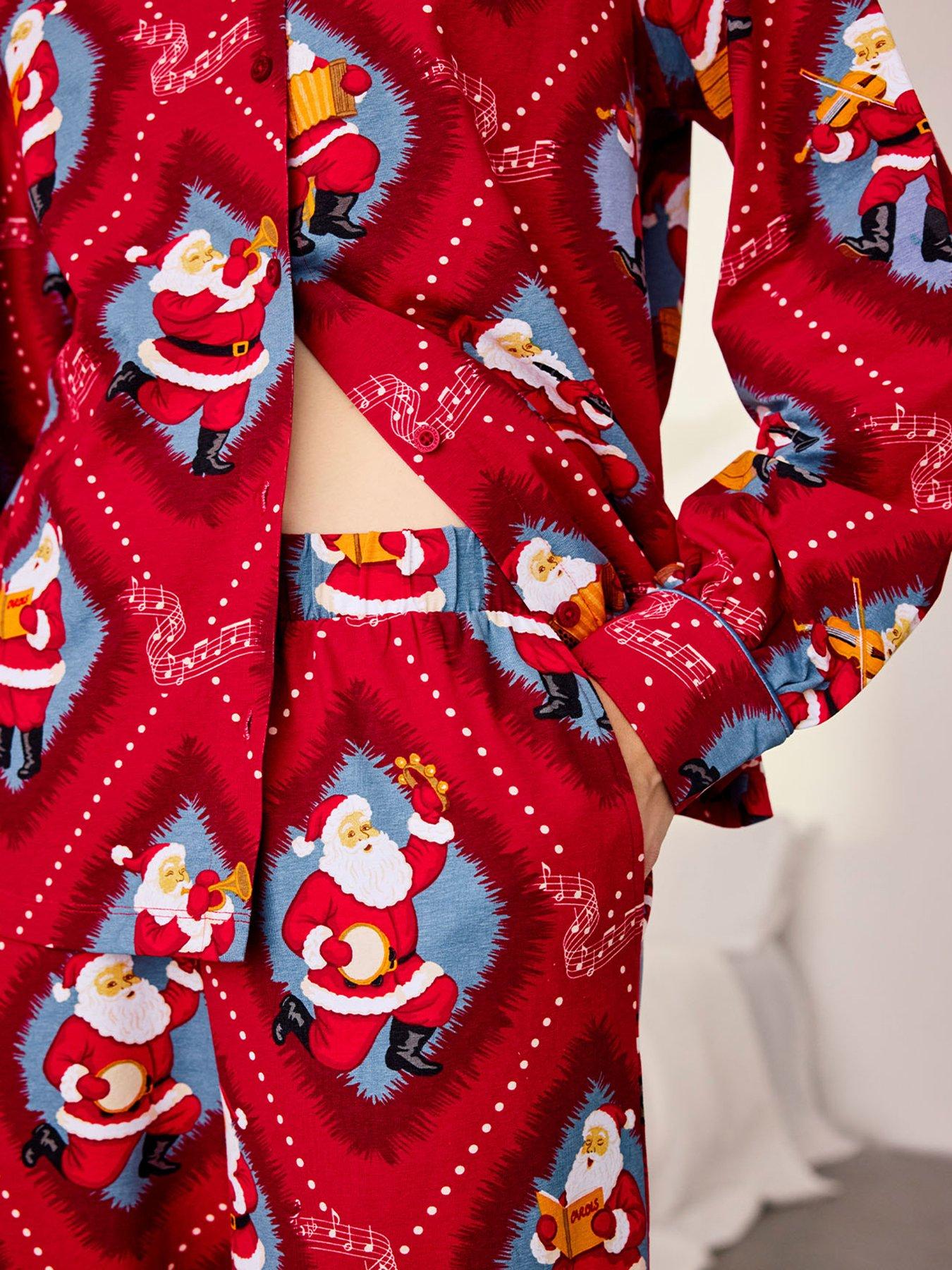 Image 5 of 6 of CHELSEA PEERS Organic Cotton Musical Santa's Songbook Print Long Pyjama Set - Red