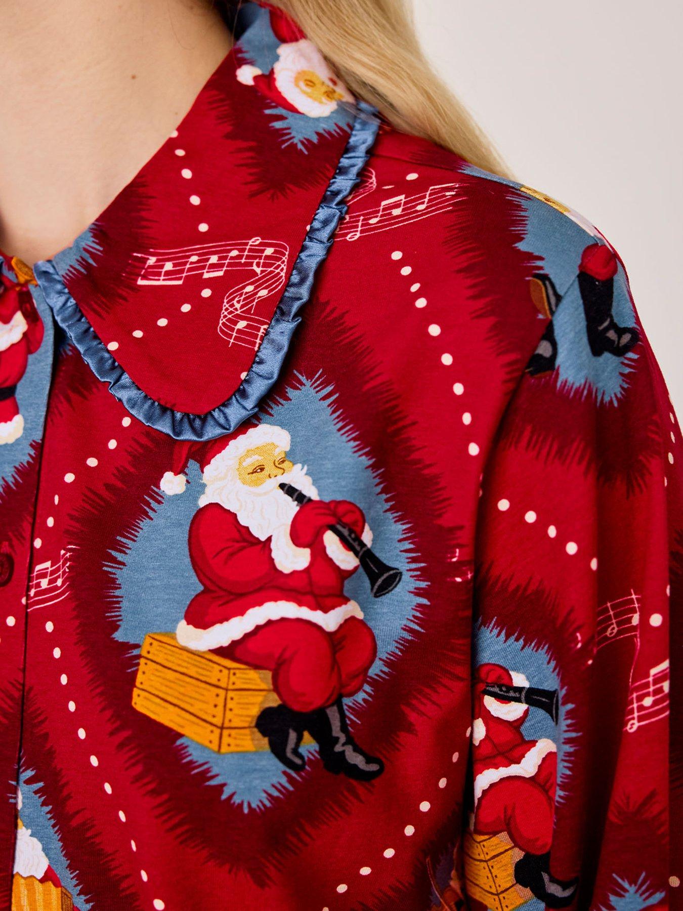 Image 6 of 6 of CHELSEA PEERS Organic Cotton Musical Santa's Songbook Print Long Pyjama Set - Red