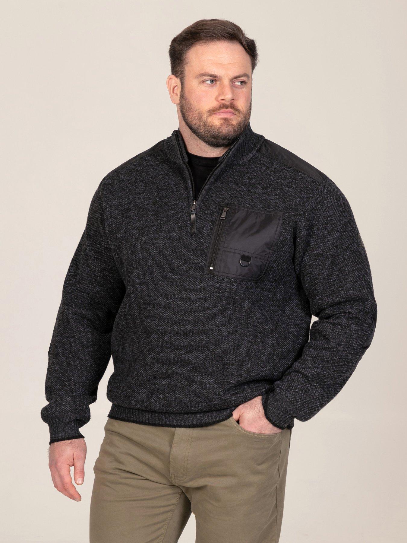 Image 1 of 7 of D555 Mens Big &amp; Tall 1/4 Zip Bonded Lined Zip Pocket Jumper - Charcoal