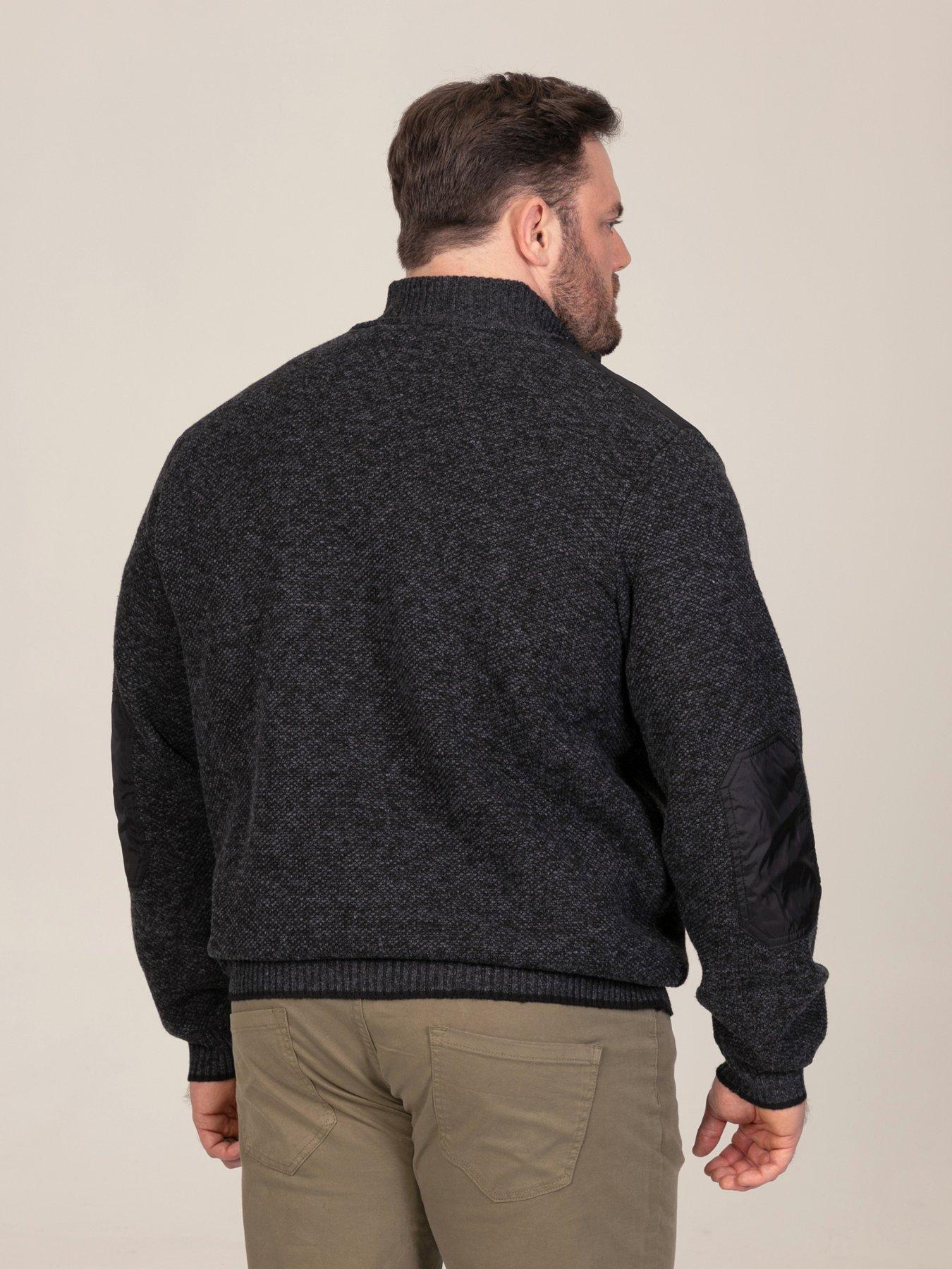 Image 2 of 7 of D555 Mens Big &amp; Tall 1/4 Zip Bonded Lined Zip Pocket Jumper - Charcoal