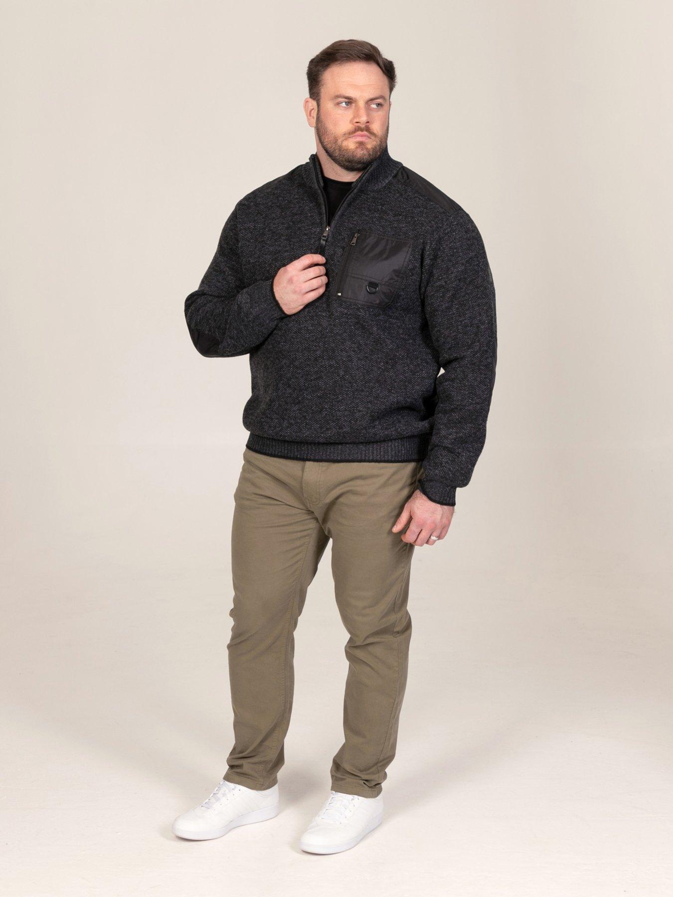 Image 3 of 7 of D555 Mens Big &amp; Tall 1/4 Zip Bonded Lined Zip Pocket Jumper - Charcoal