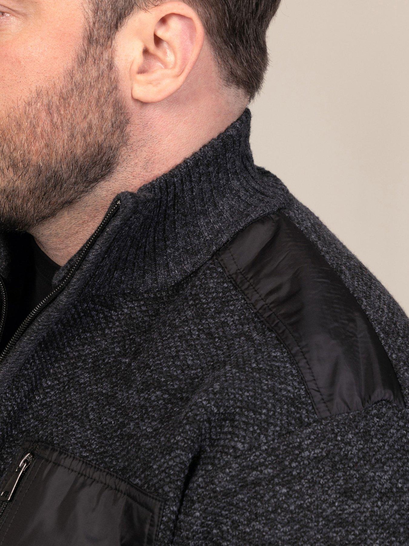 Image 6 of 7 of D555 Mens Big &amp; Tall 1/4 Zip Bonded Lined Zip Pocket Jumper - Charcoal