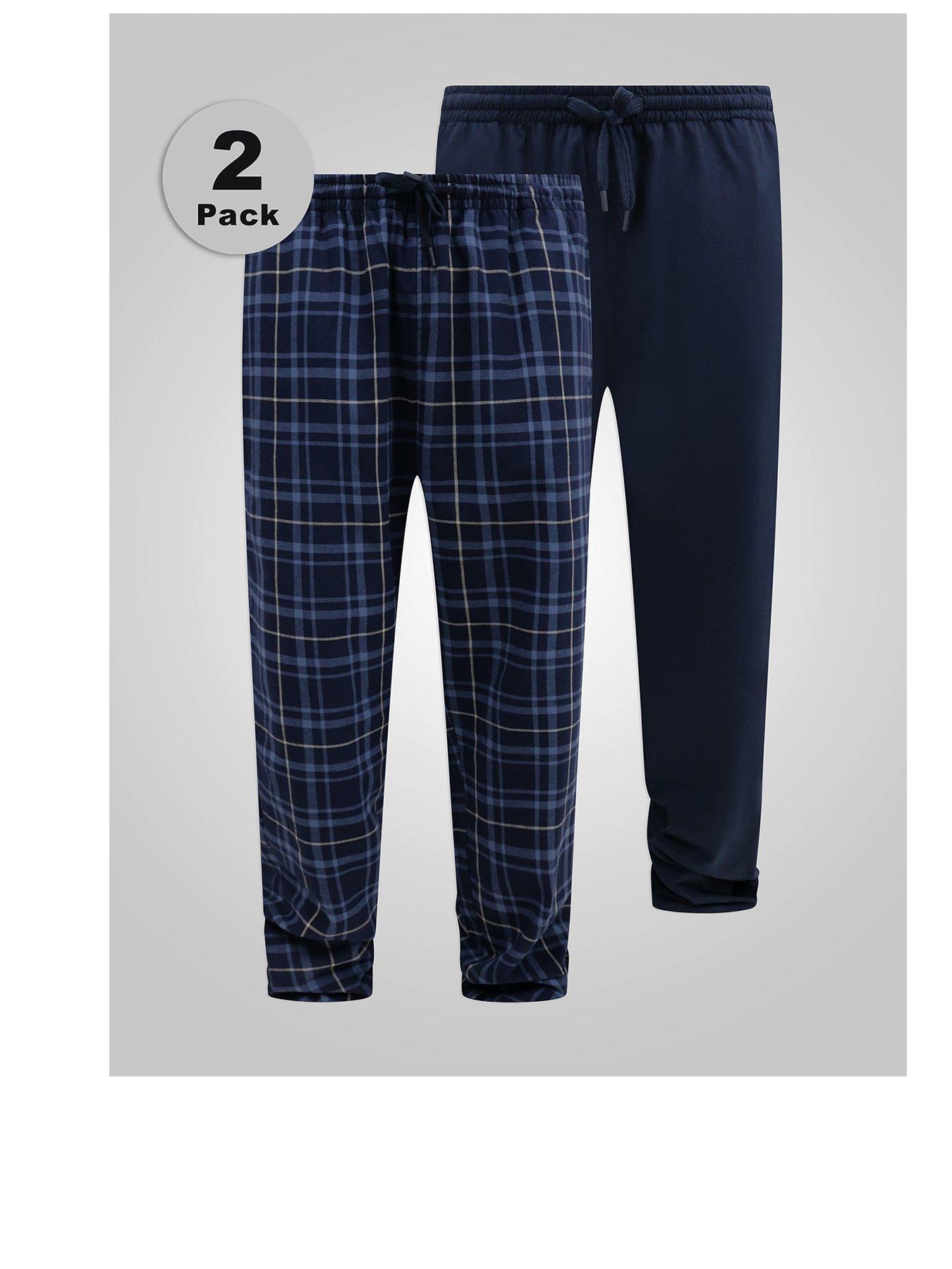Image 1 of 6 of D555 D555 Two Pack Navy Check &amp; Plain Navy Loungewear Trouser