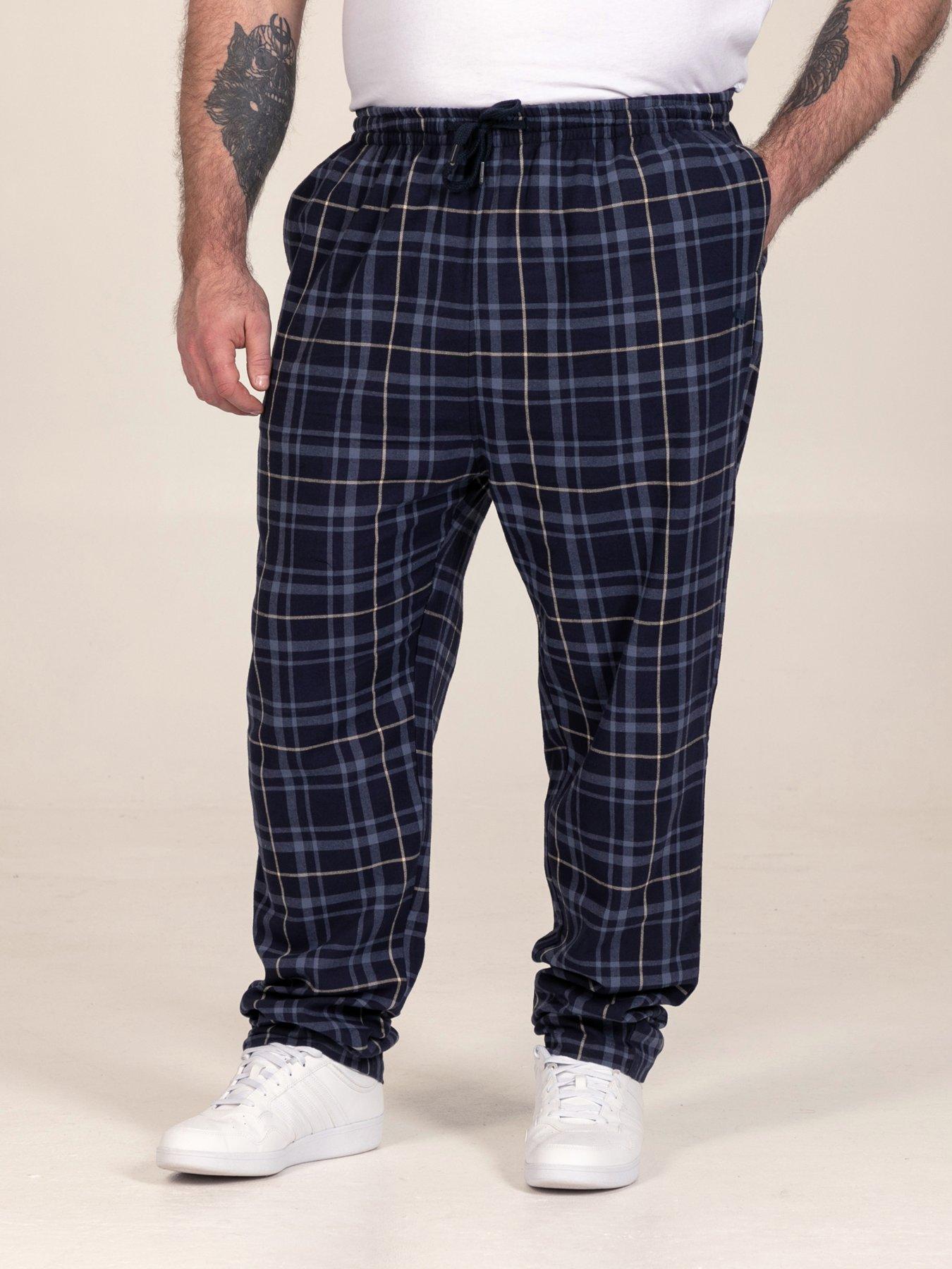 Image 2 of 6 of D555 D555 Two Pack Navy Check &amp; Plain Navy Loungewear Trouser
