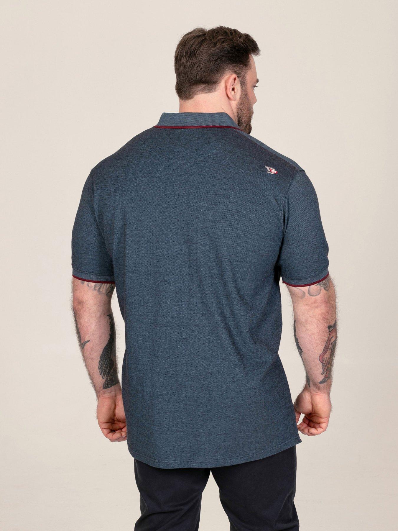 Image 2 of 7 of D555 Mens Big &amp; Tall Jacquard Collar Chest Pocket Polo Shirt - Navy