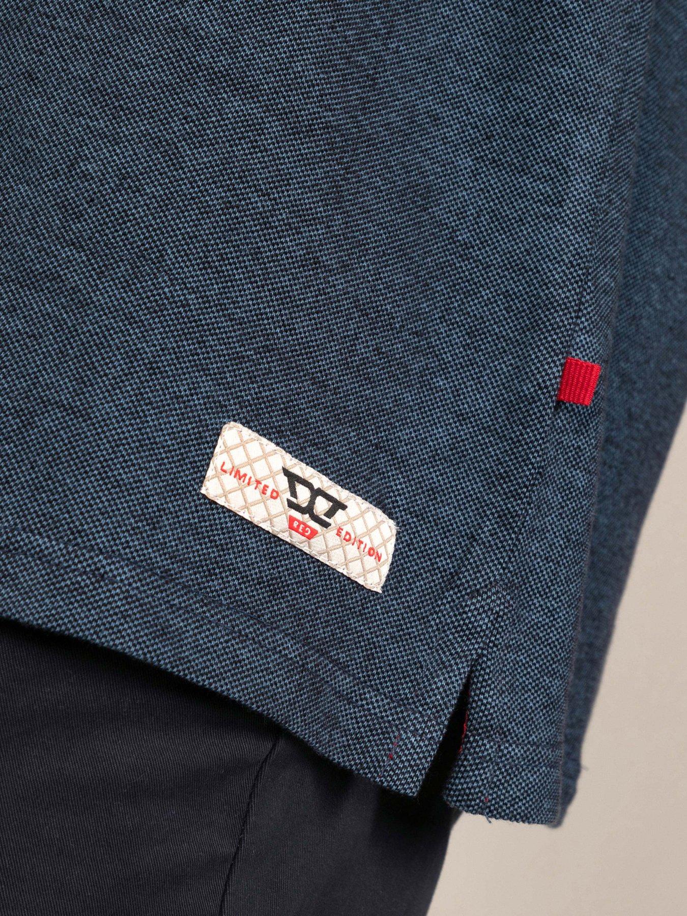 Image 5 of 7 of D555 Mens Big &amp; Tall Jacquard Collar Chest Pocket Polo Shirt - Navy