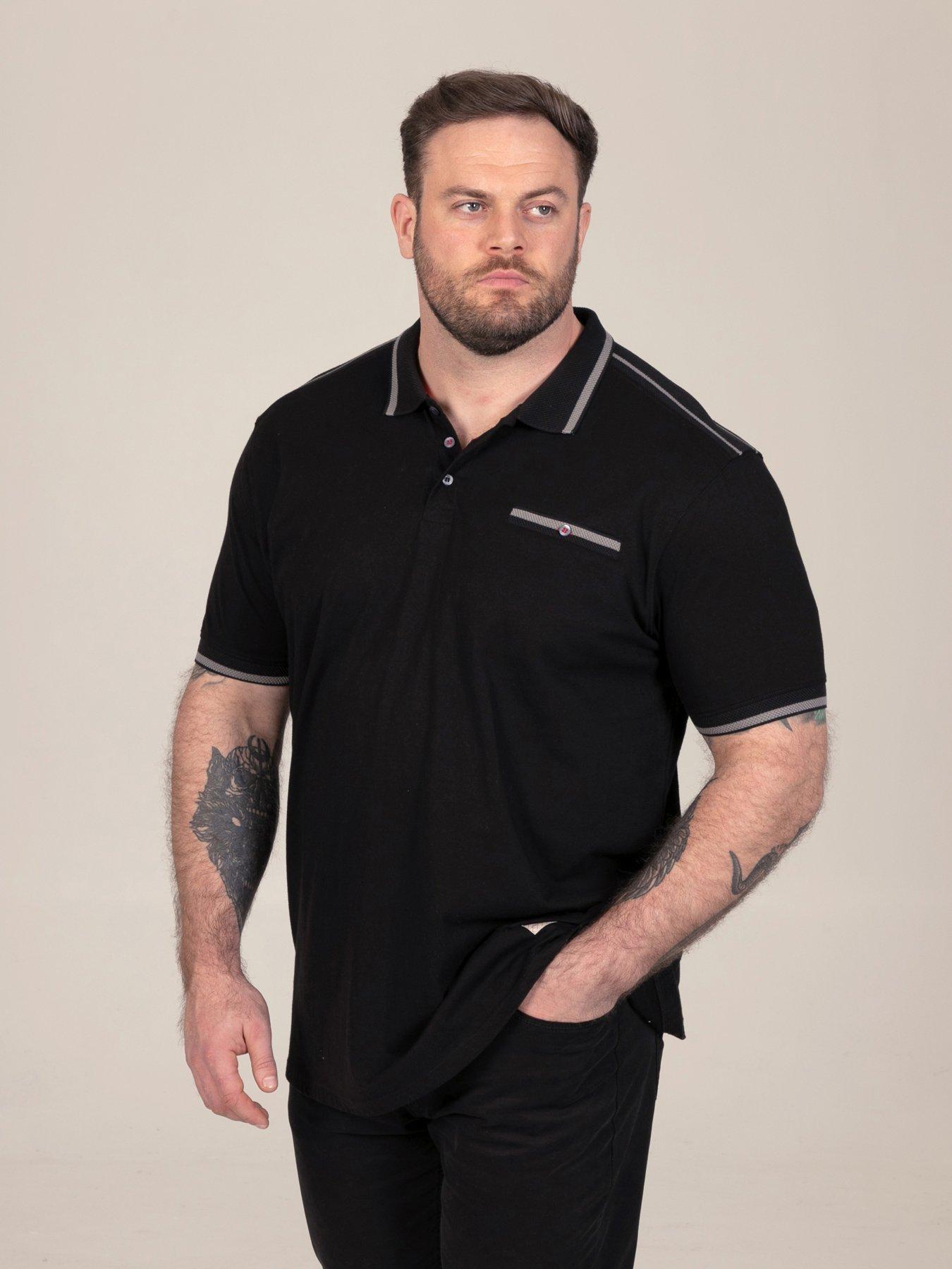 Image 1 of 7 of D555 Mens Jacquard Collar Contrast Panels Jersey Polo Shirt - Black