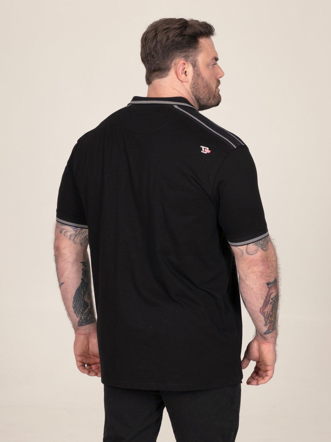 Image 2 of 7 of D555 Mens Jacquard Collar Contrast Panels Jersey Polo Shirt - Black