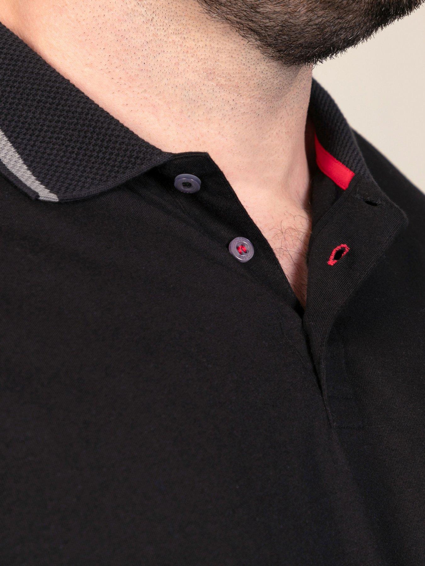 Image 6 of 7 of D555 Mens Jacquard Collar Contrast Panels Jersey Polo Shirt - Black