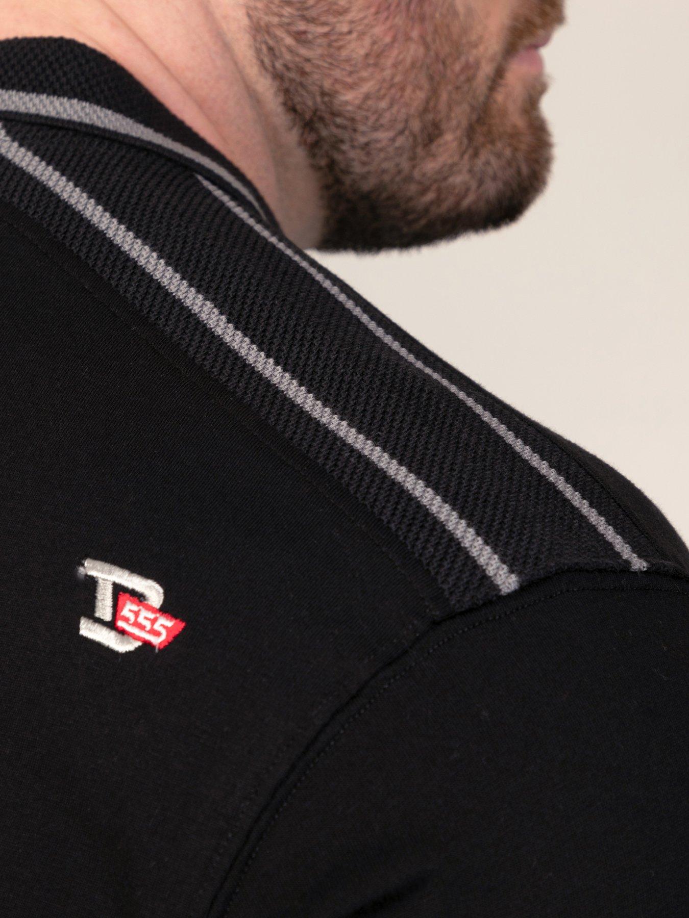 Image 7 of 7 of D555 Mens Jacquard Collar Contrast Panels Jersey Polo Shirt - Black