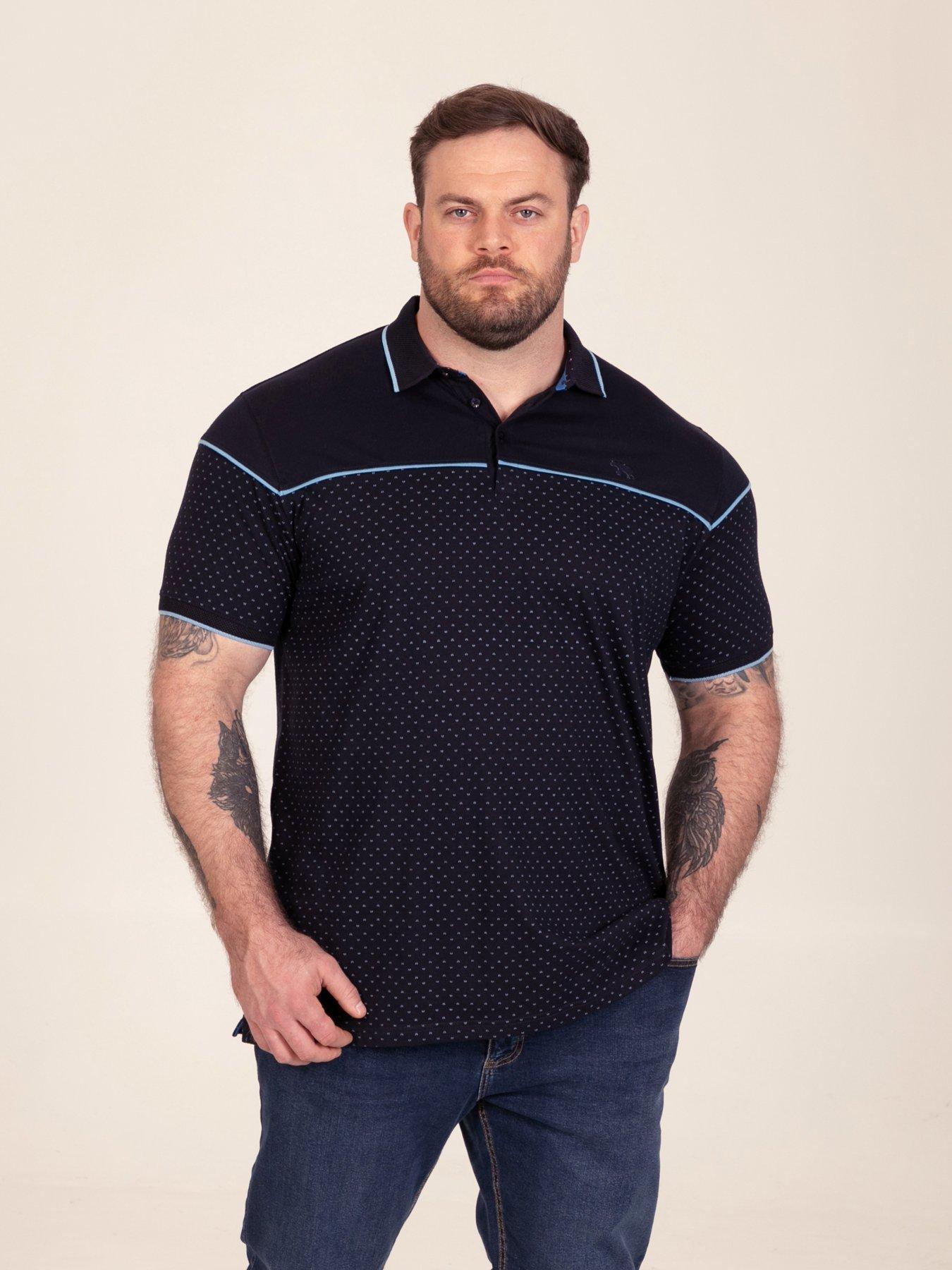 Image 1 of 7 of D555 Mens Jacquard Collar Contrast Piping AOP Polo Shirt - Navy