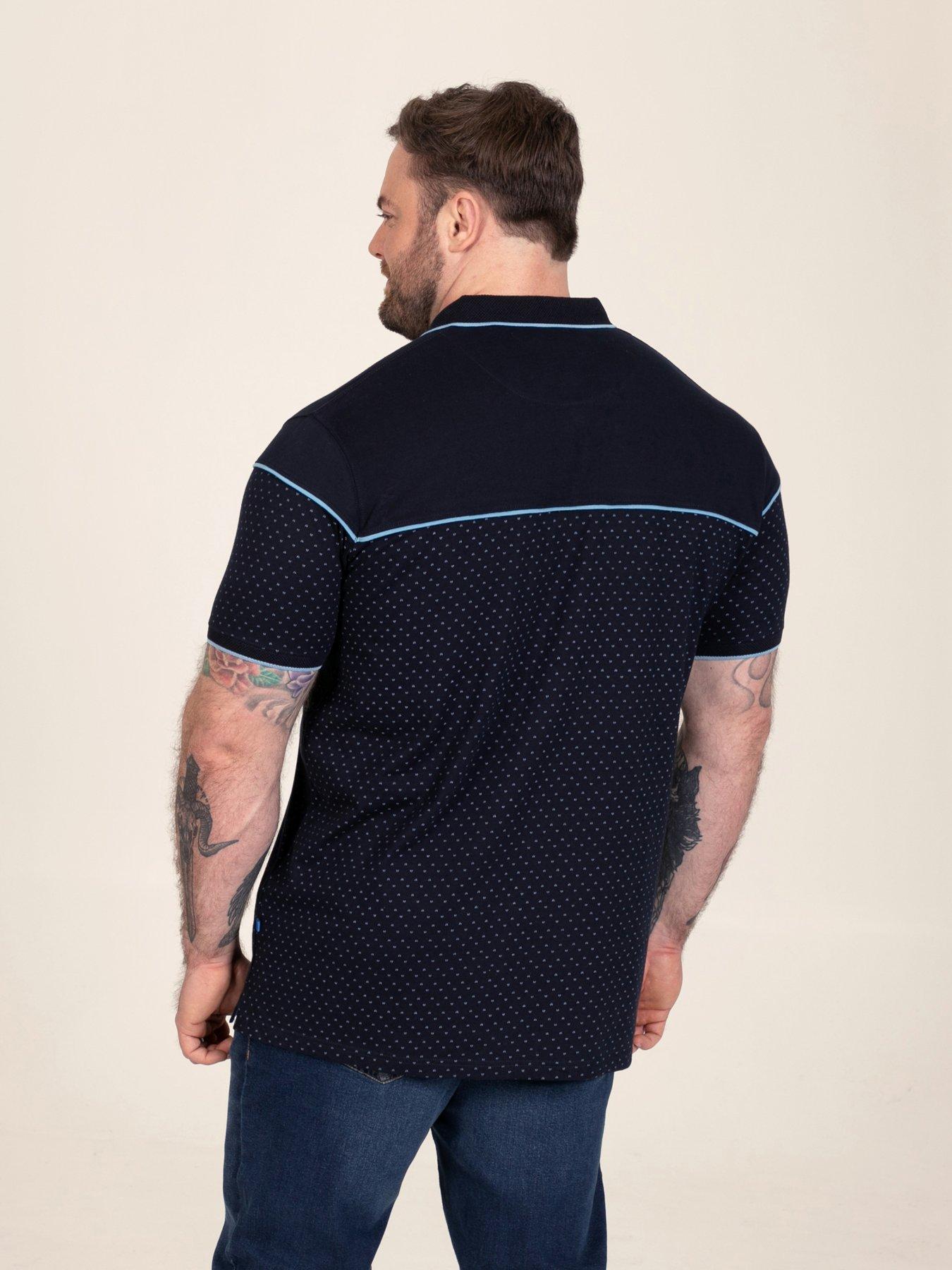 Image 2 of 7 of D555 Mens Jacquard Collar Contrast Piping AOP Polo Shirt - Navy