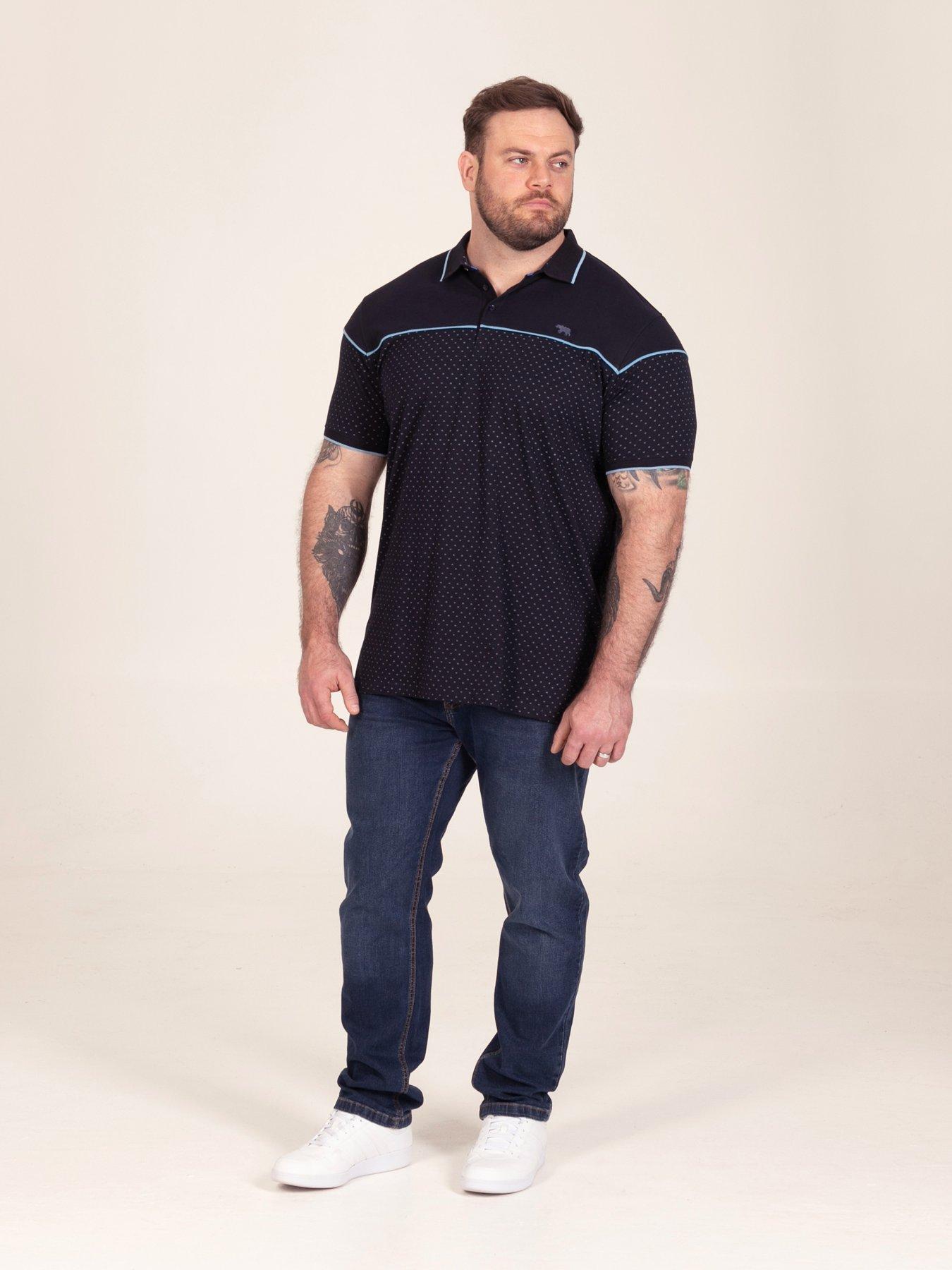 Image 3 of 7 of D555 Mens Jacquard Collar Contrast Piping AOP Polo Shirt - Navy
