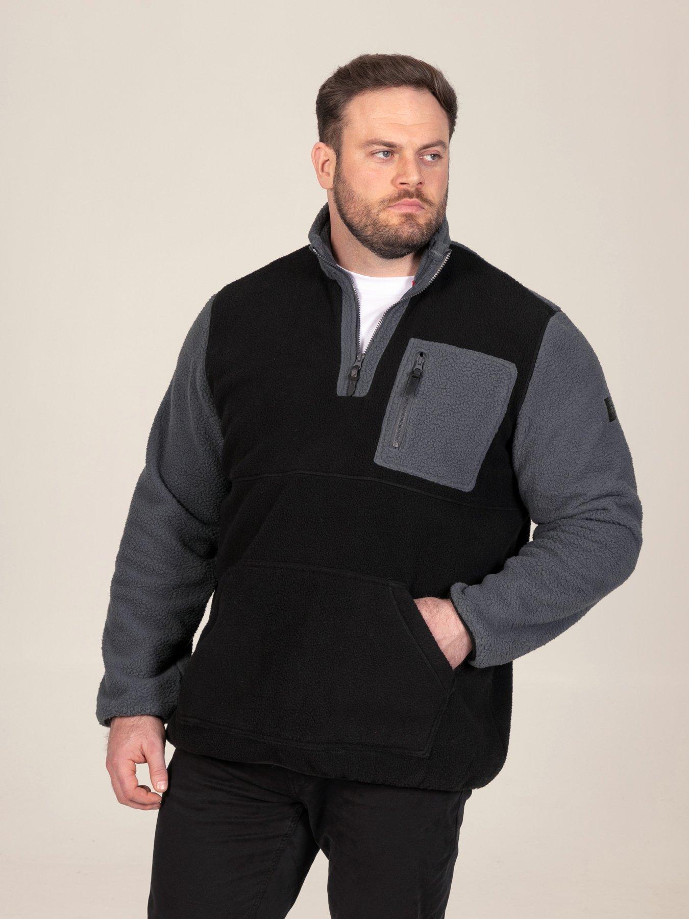 Image 1 of 7 of D555 Mens 1/4 Zip Bonded Fleece Pockets Sweatshirt - Black