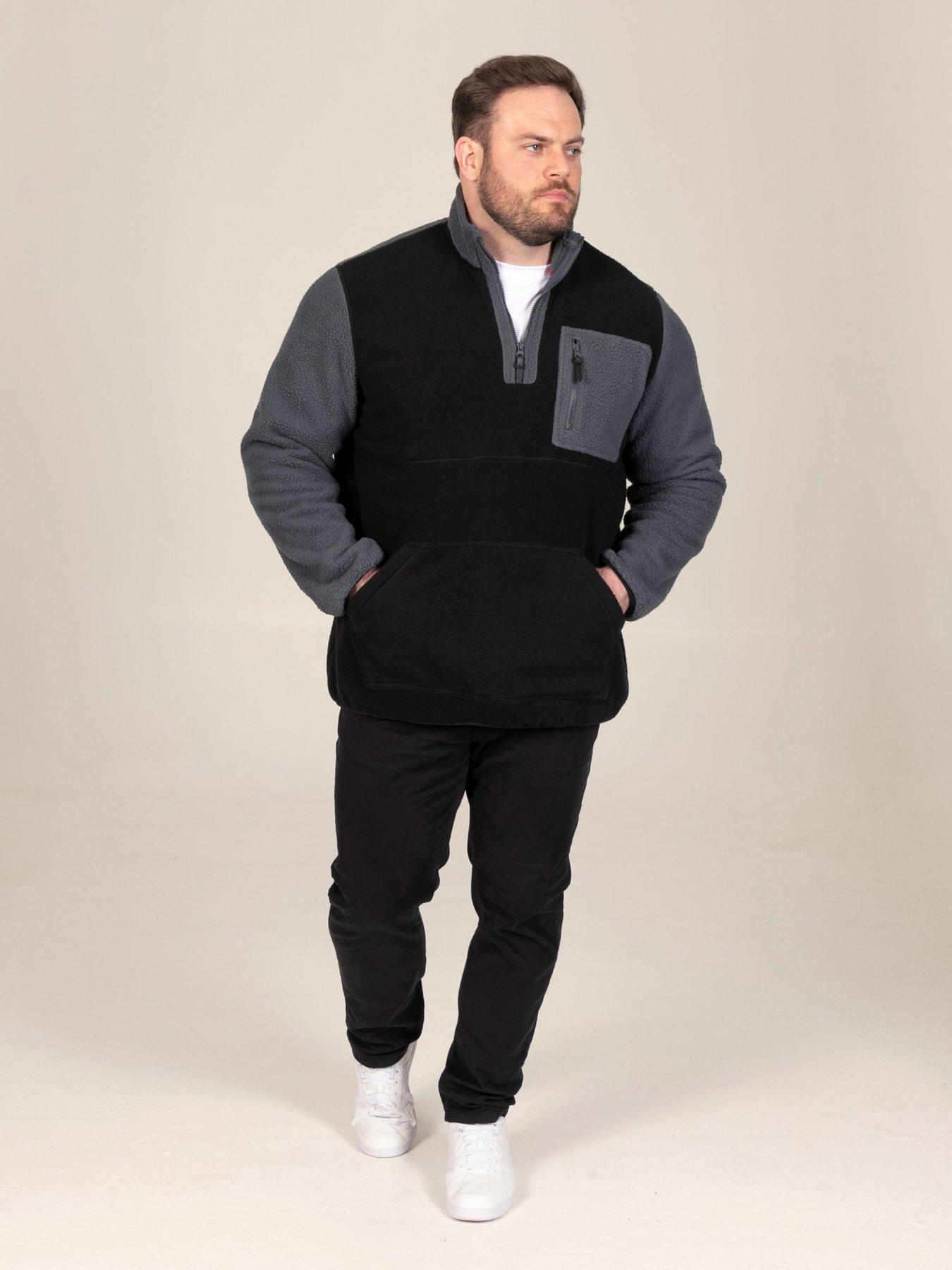 Image 3 of 7 of D555 Mens 1/4 Zip Bonded Fleece Pockets Sweatshirt - Black