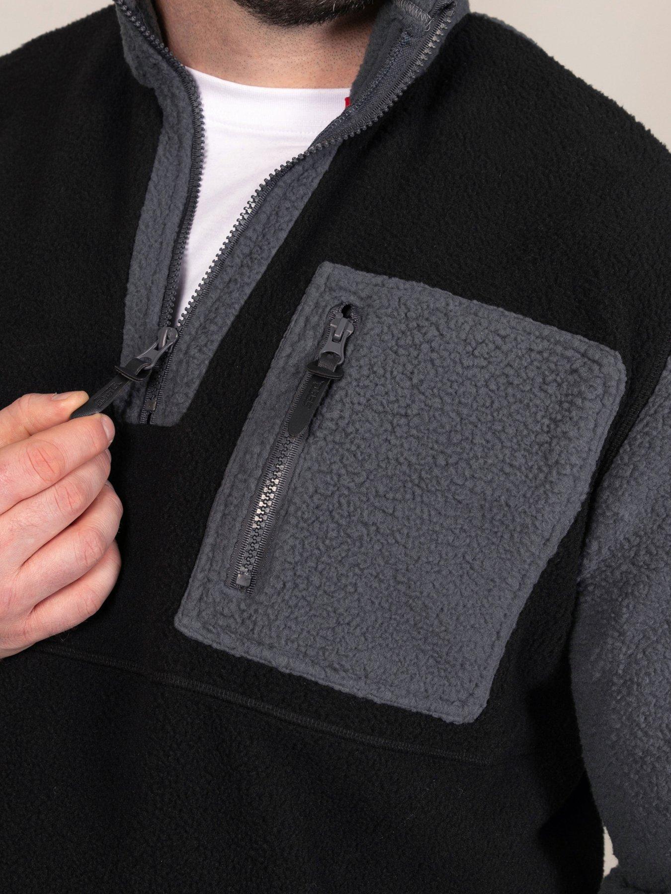 Image 4 of 7 of D555 Mens 1/4 Zip Bonded Fleece Pockets Sweatshirt - Black
