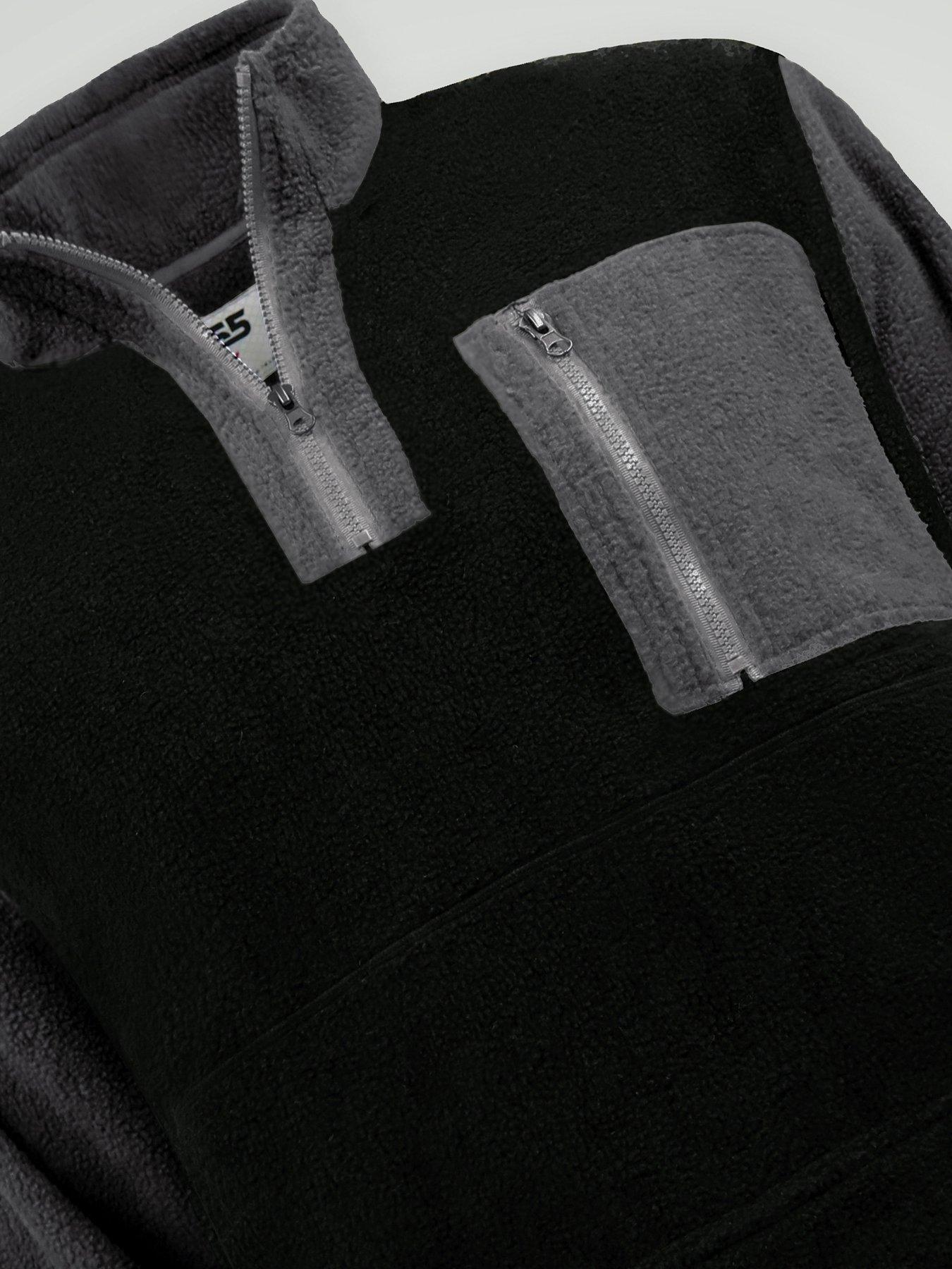 Image 6 of 7 of D555 Mens 1/4 Zip Bonded Fleece Pockets Sweatshirt - Black