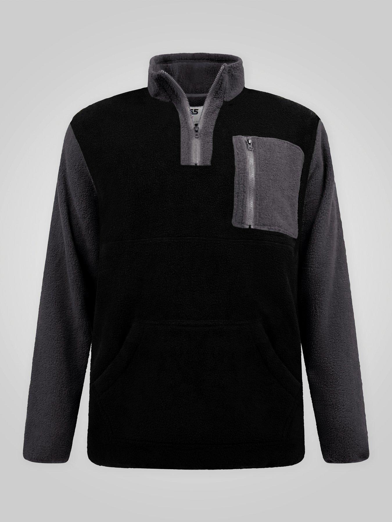 Image 7 of 7 of D555 Mens 1/4 Zip Bonded Fleece Pockets Sweatshirt - Black